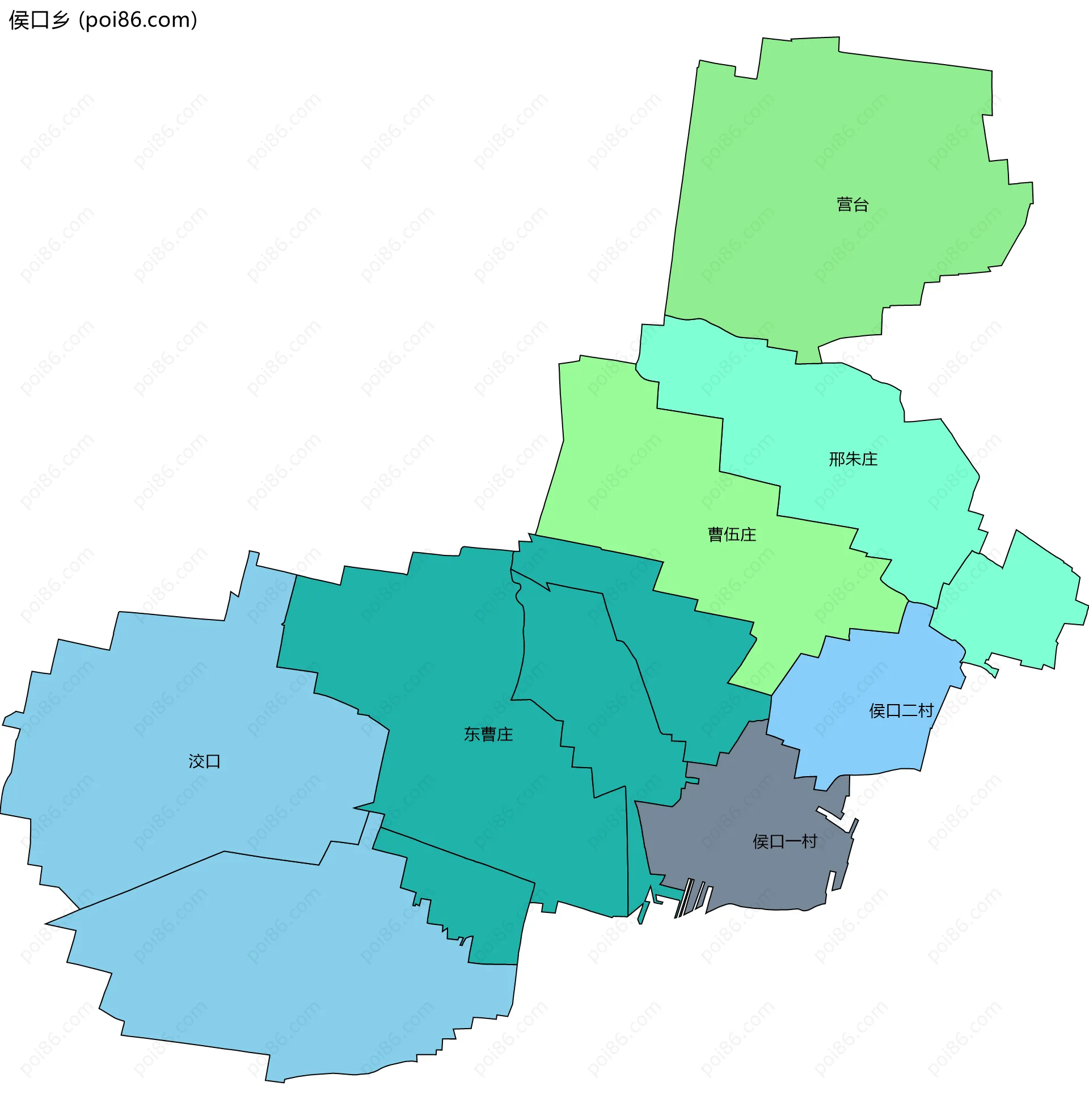 侯口乡边界地图(五级行政区划)