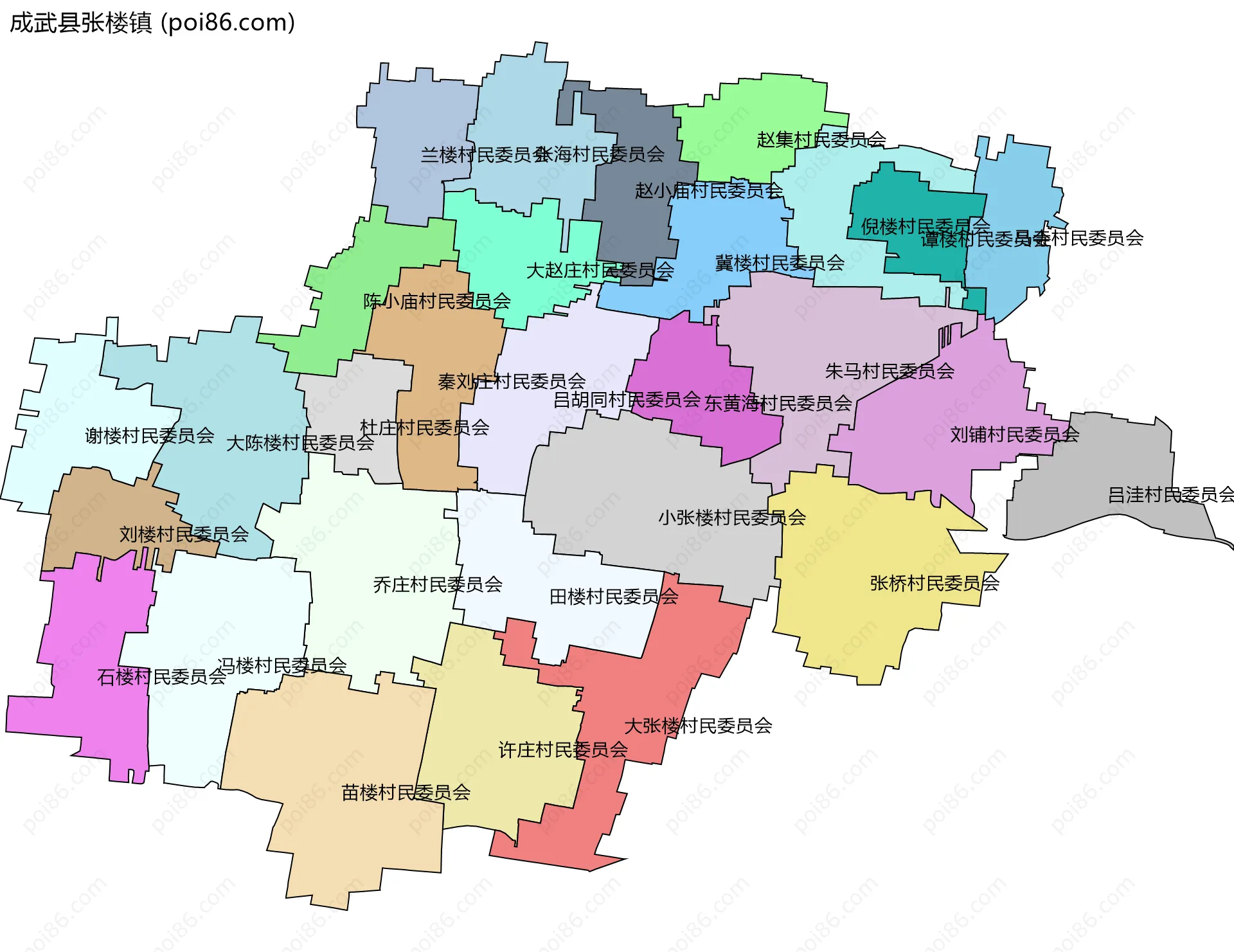 成武县张楼镇边界地图(五级行政区划)