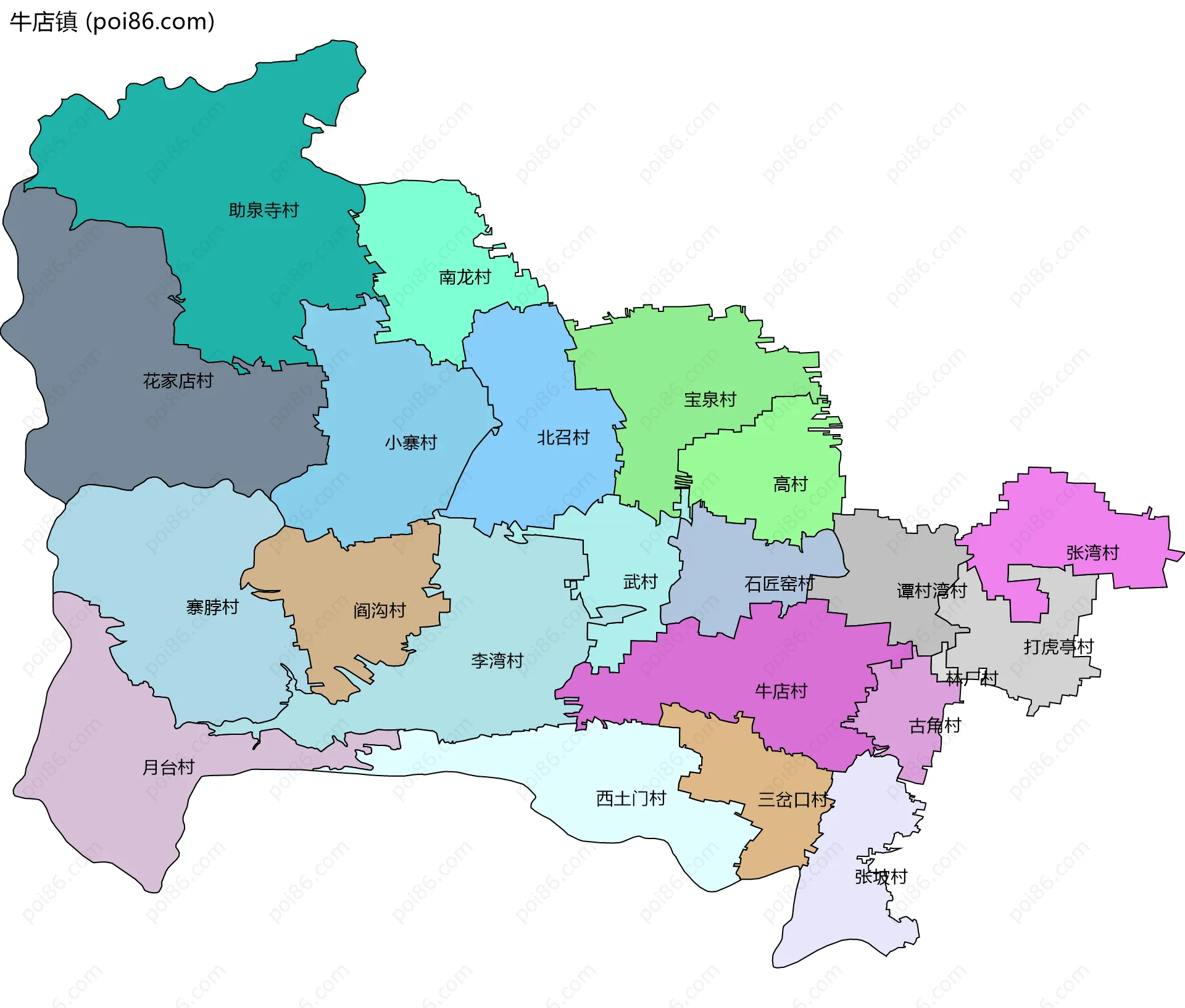 牛店镇边界地图(五级行政区划)