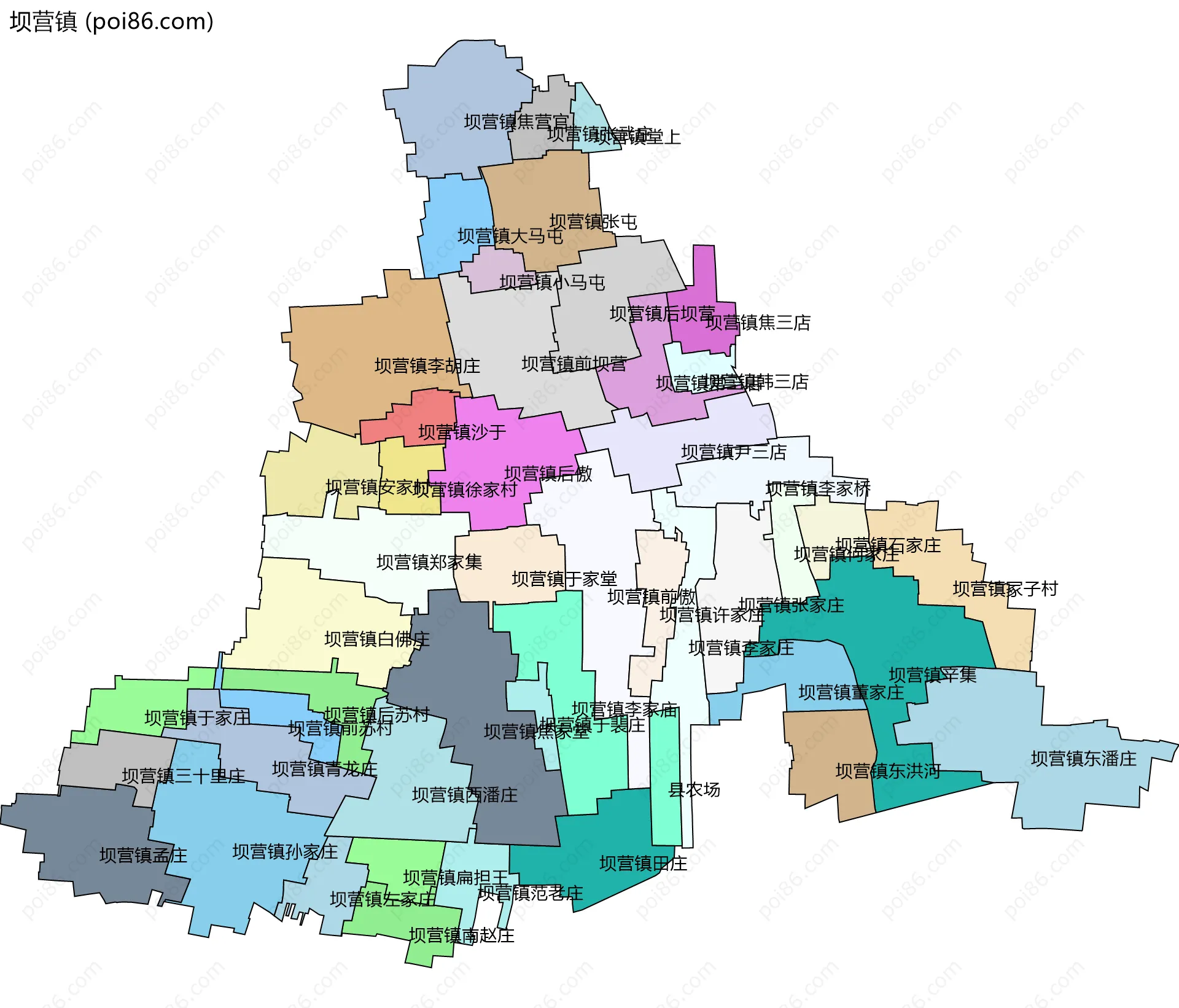 坝营镇边界地图(五级行政区划)