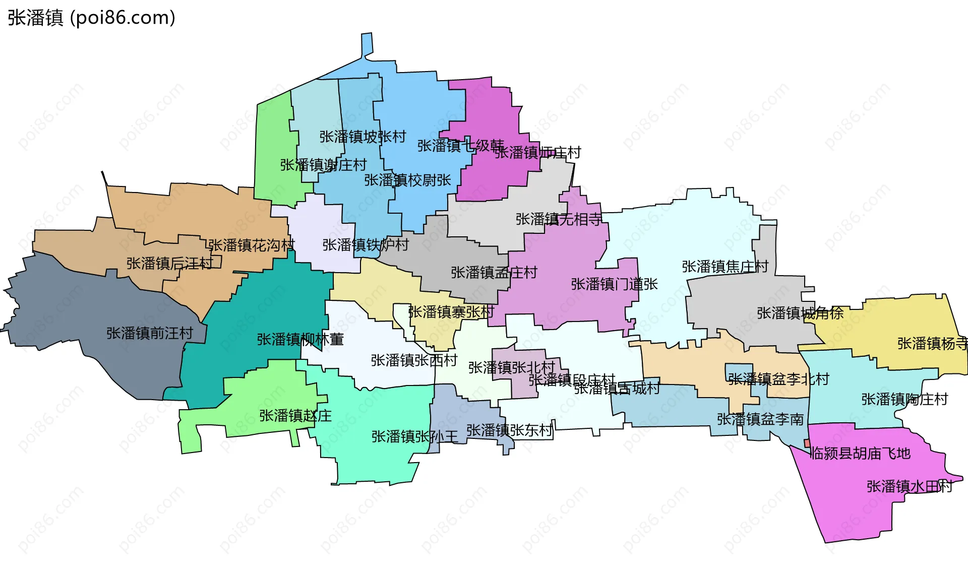 张潘镇边界地图(五级行政区划)