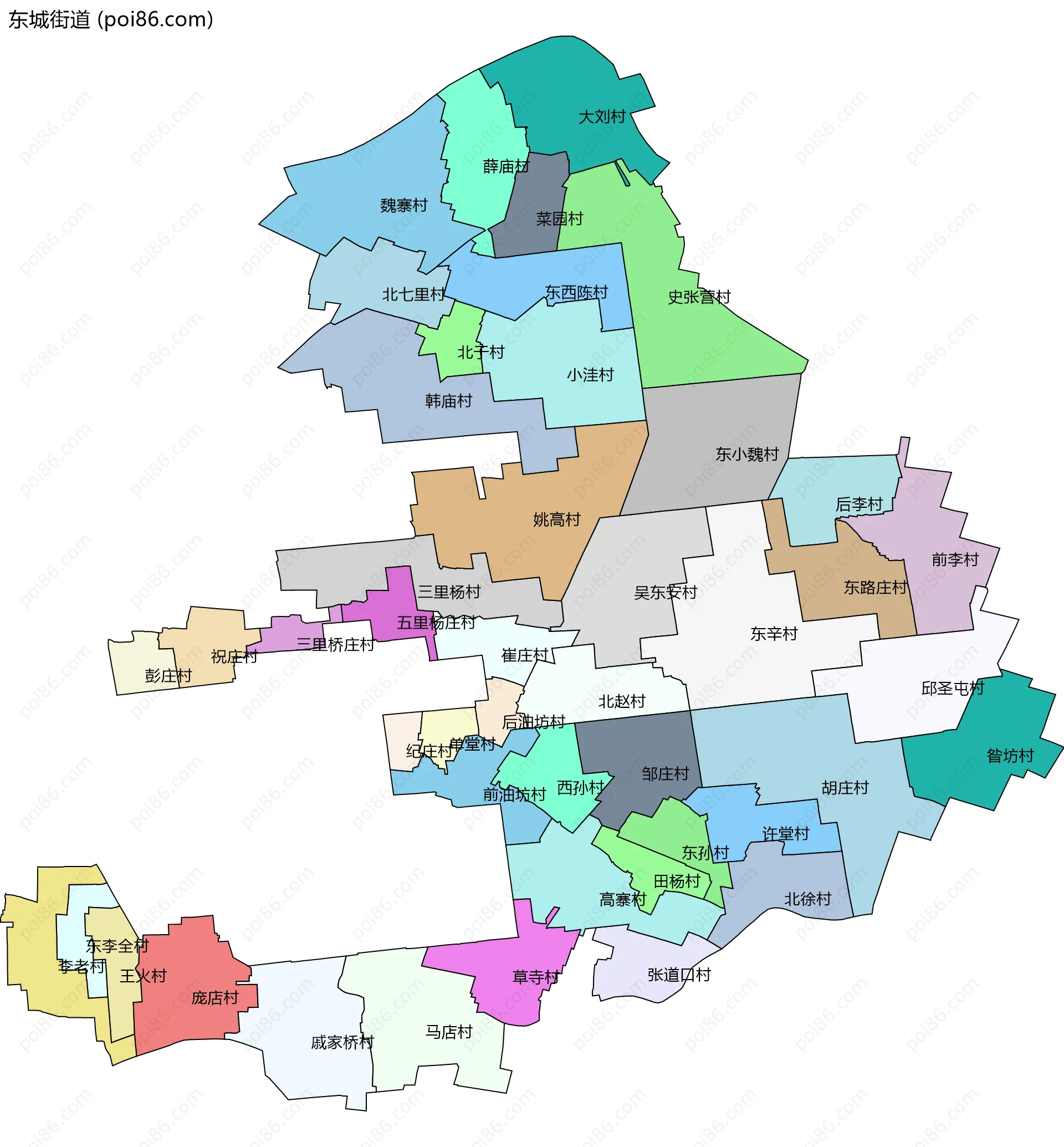 东城街道边界地图(五级行政区划)