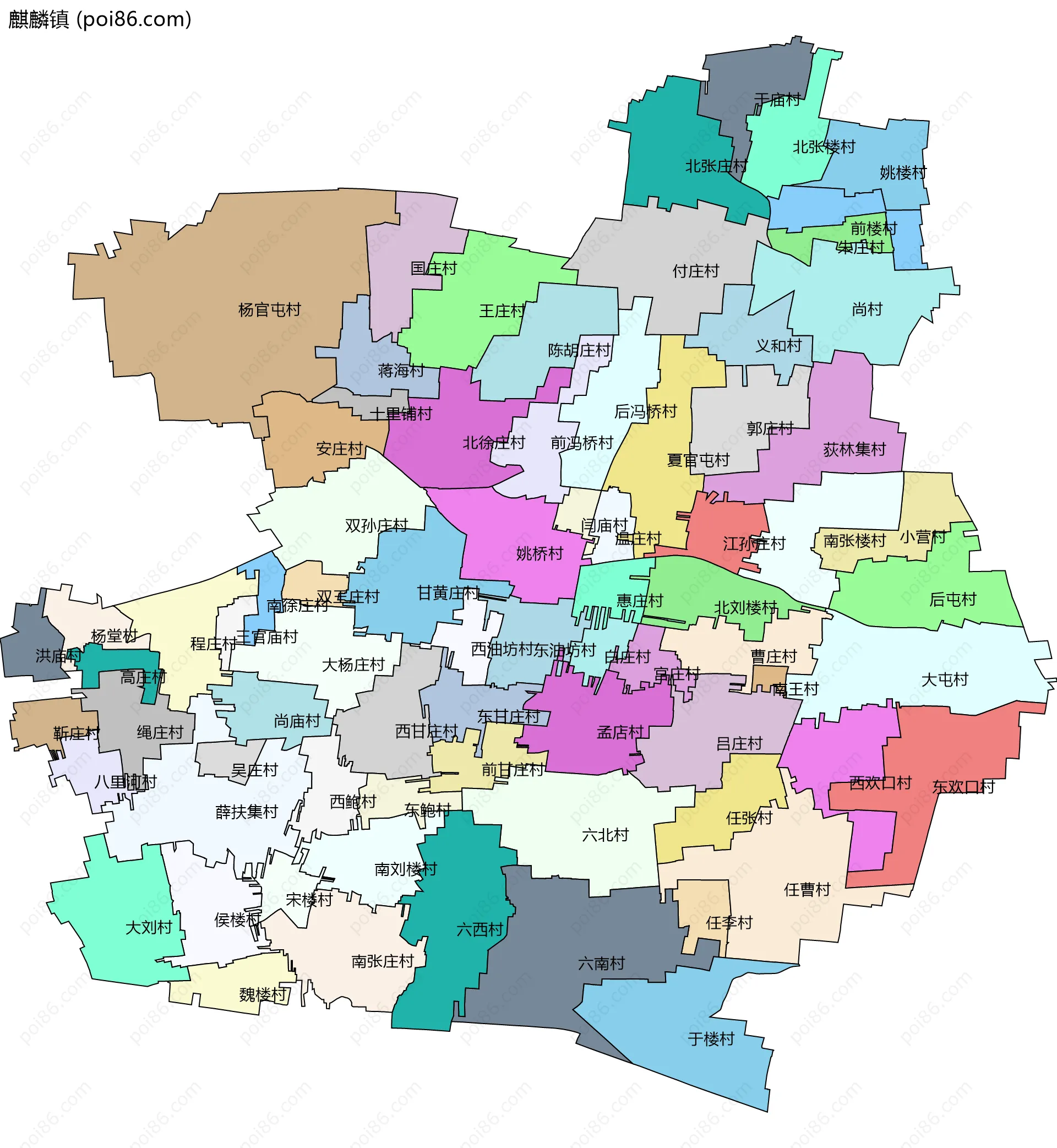 麒麟镇边界地图(五级行政区划)