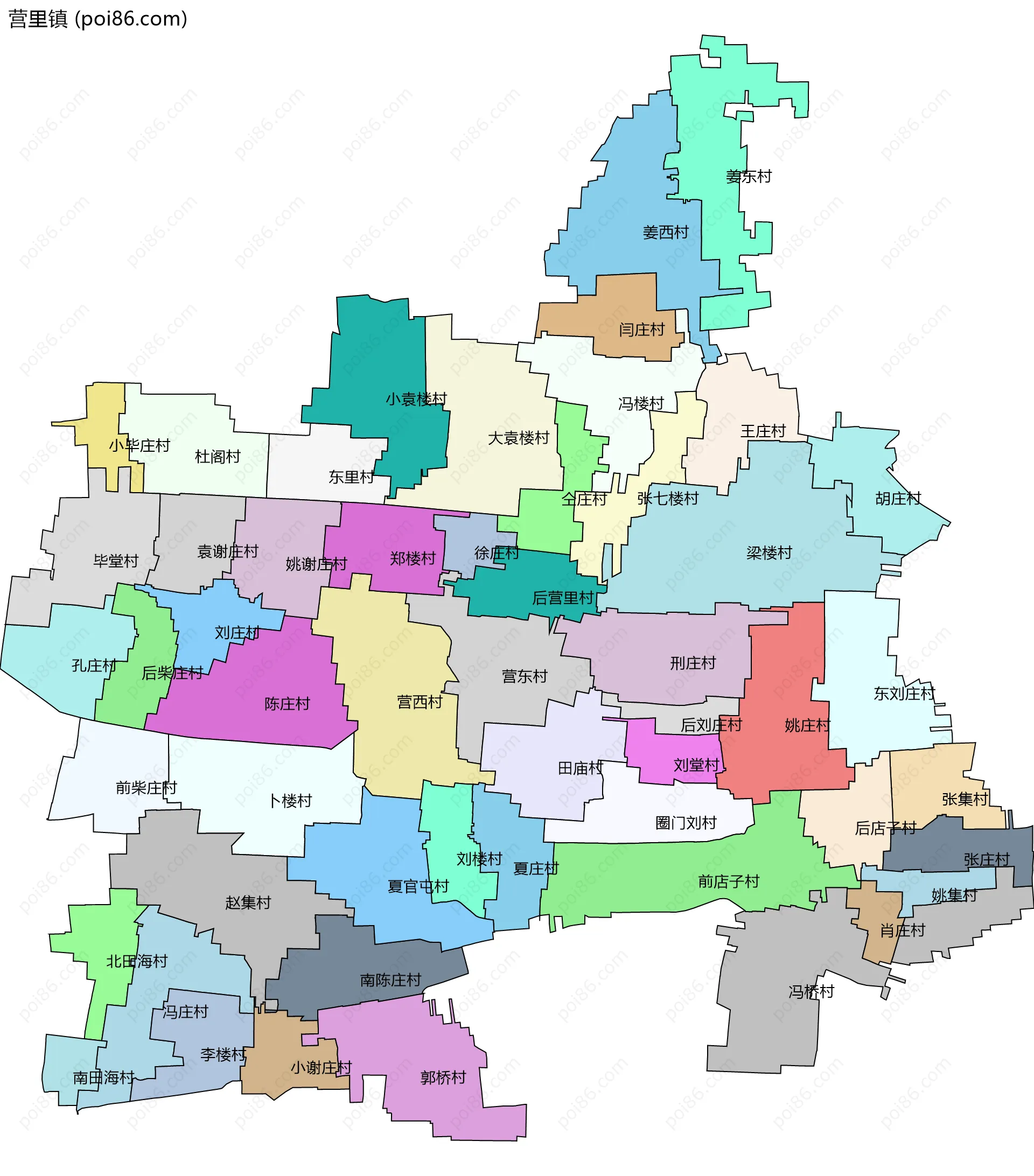 营里镇边界地图(五级行政区划)