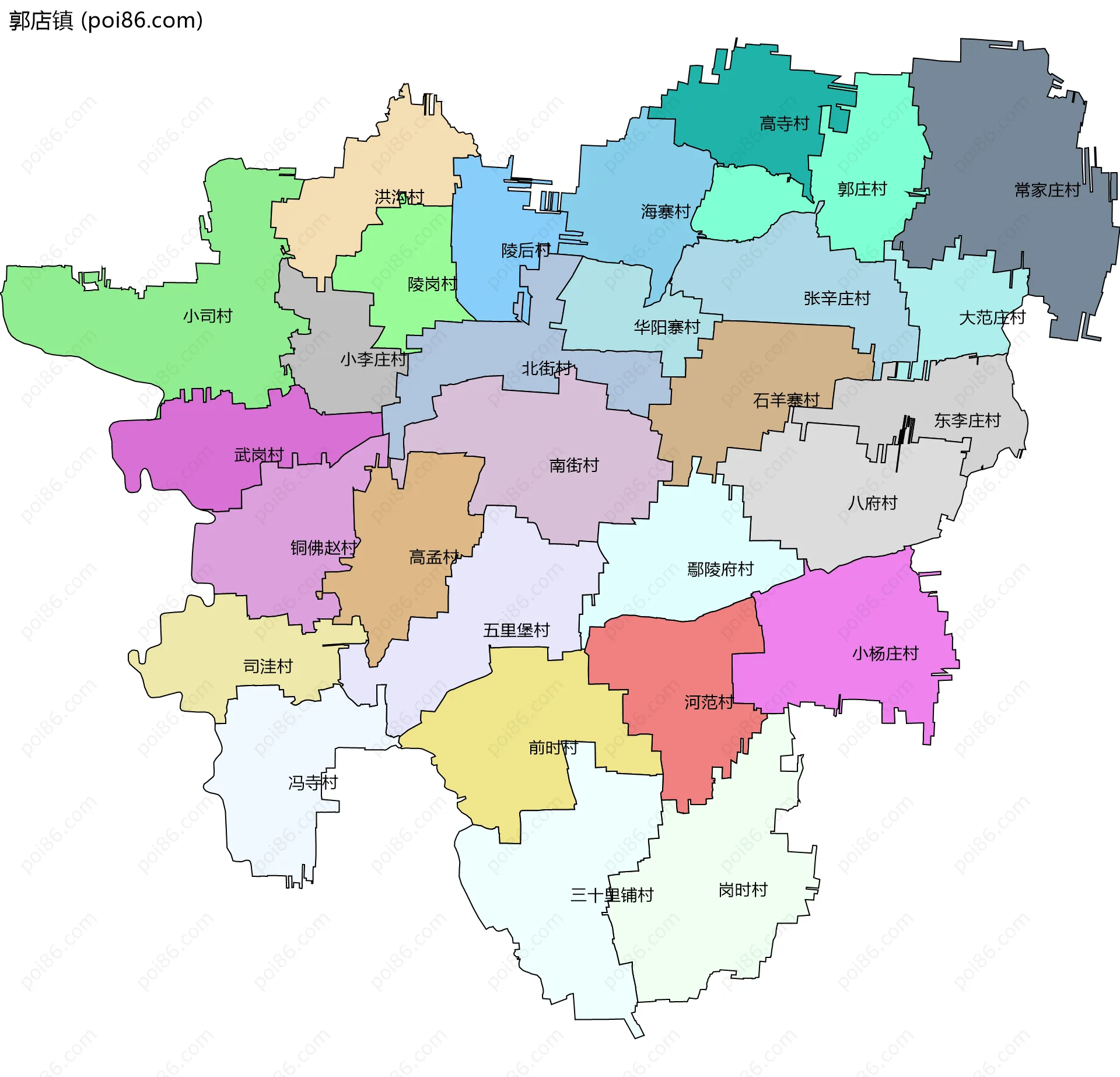 郭店镇边界地图(五级行政区划)