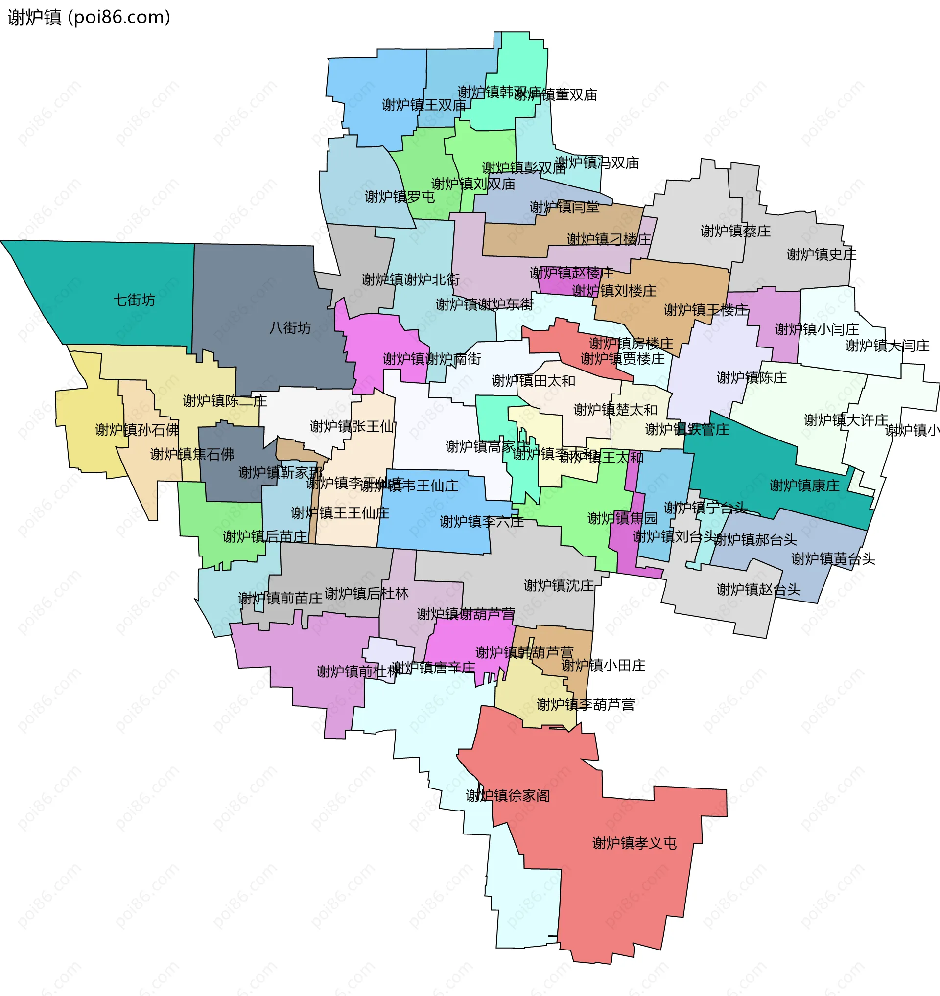 谢炉镇边界地图(五级行政区划)