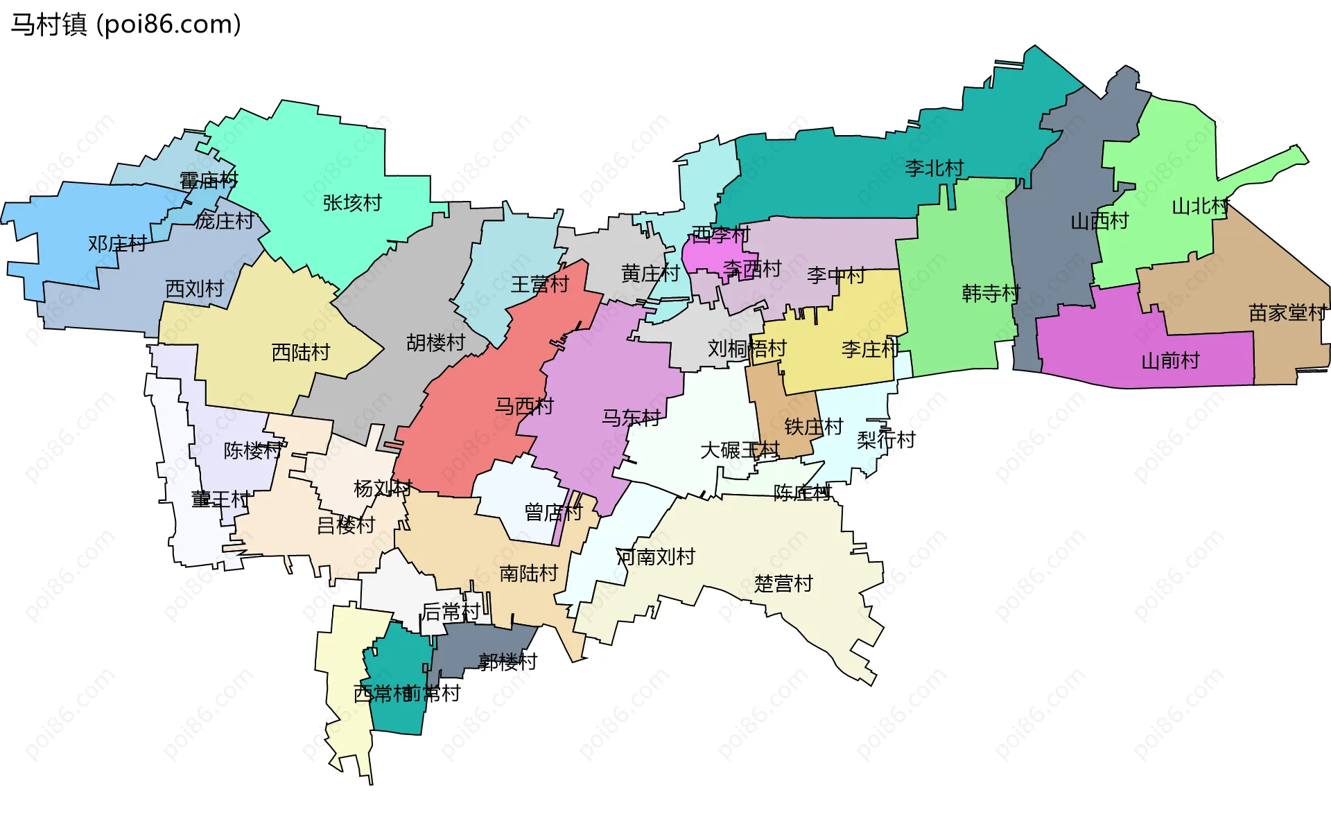 马村镇边界地图(五级行政区划)
