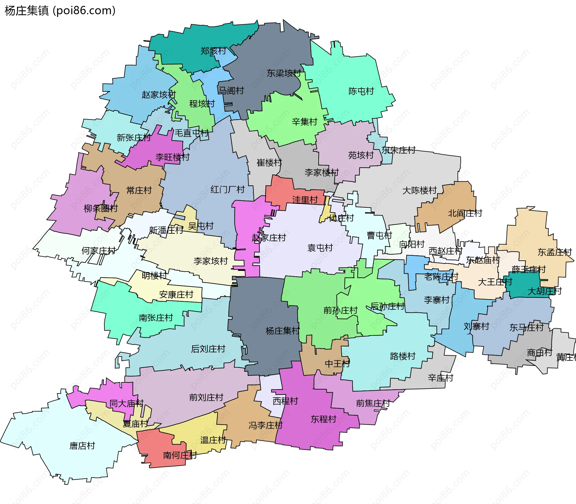 杨庄集镇边界地图(五级行政区划)