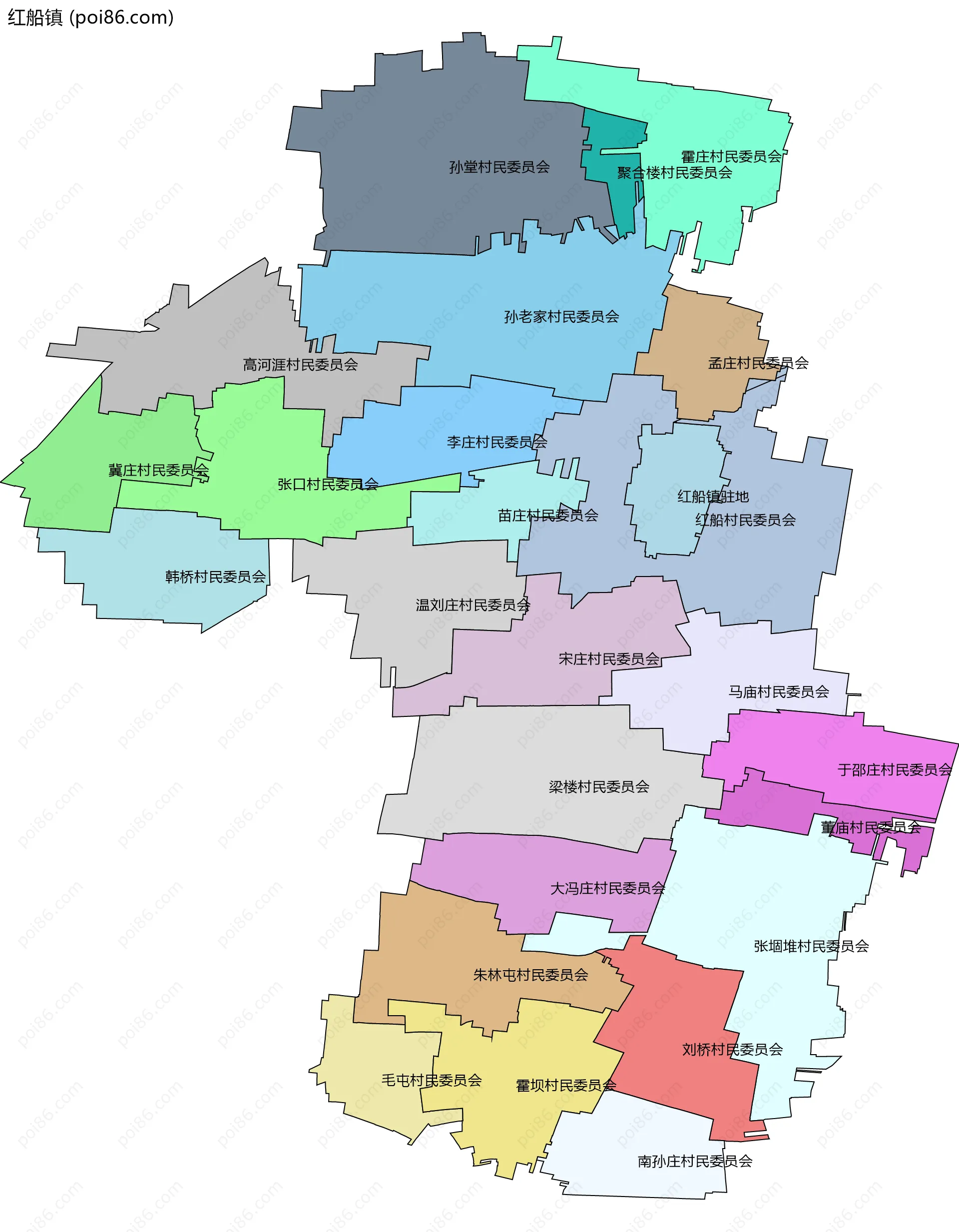 红船镇边界地图(五级行政区划)