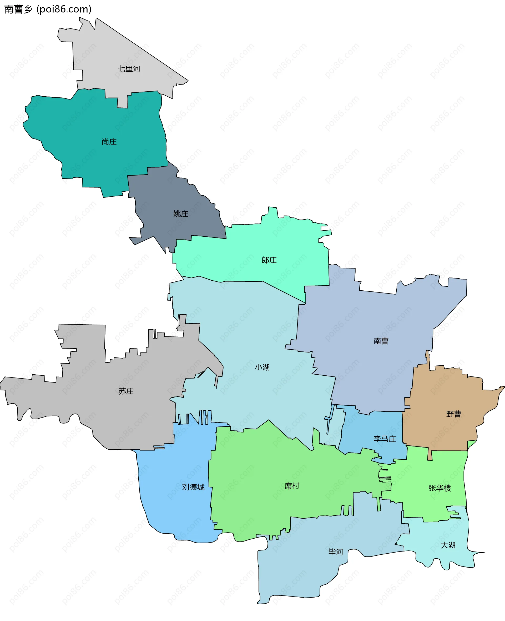 南曹乡边界地图(五级行政区划)