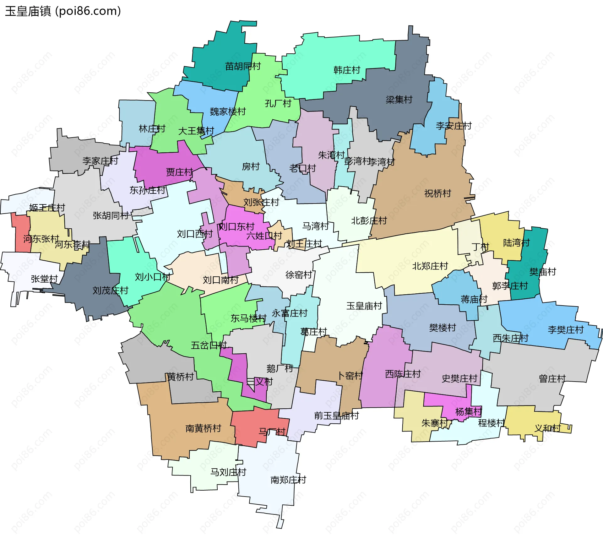 玉皇庙镇边界地图(五级行政区划)