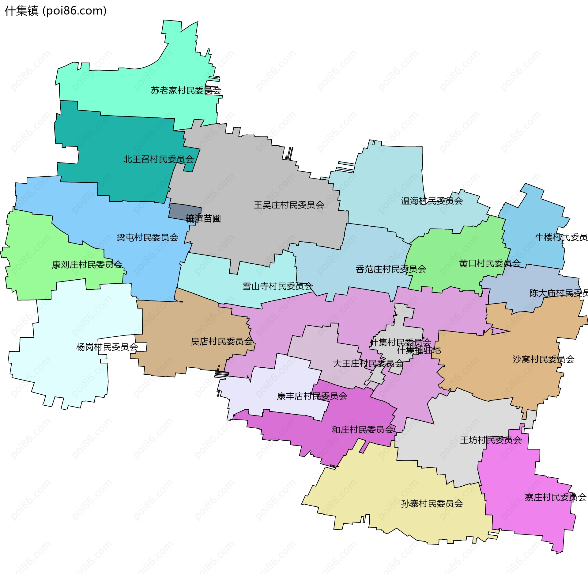 什集镇边界地图(五级行政区划)