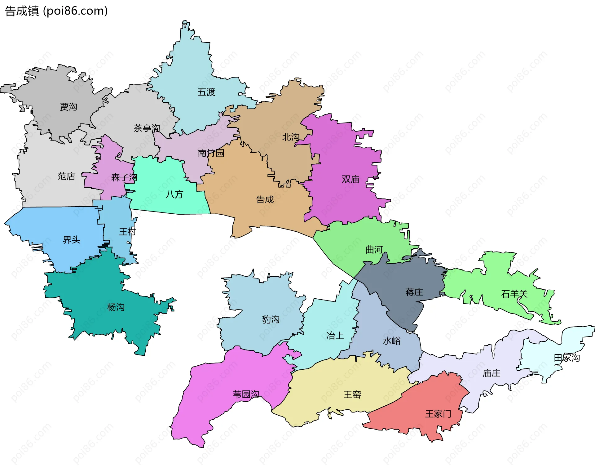 告成镇边界地图(五级行政区划)