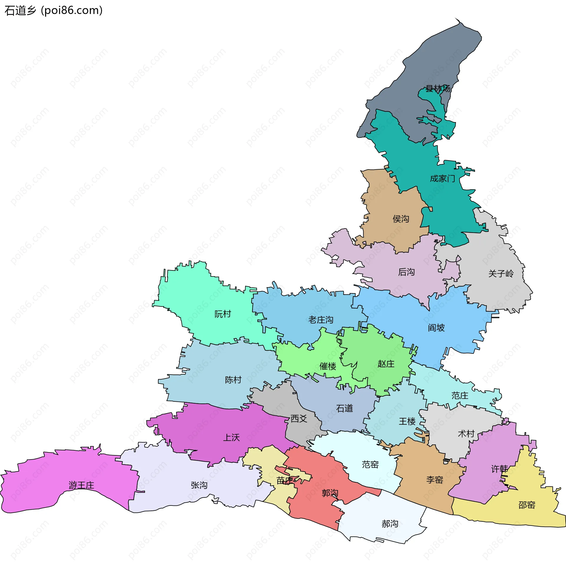 石道乡边界地图(五级行政区划)