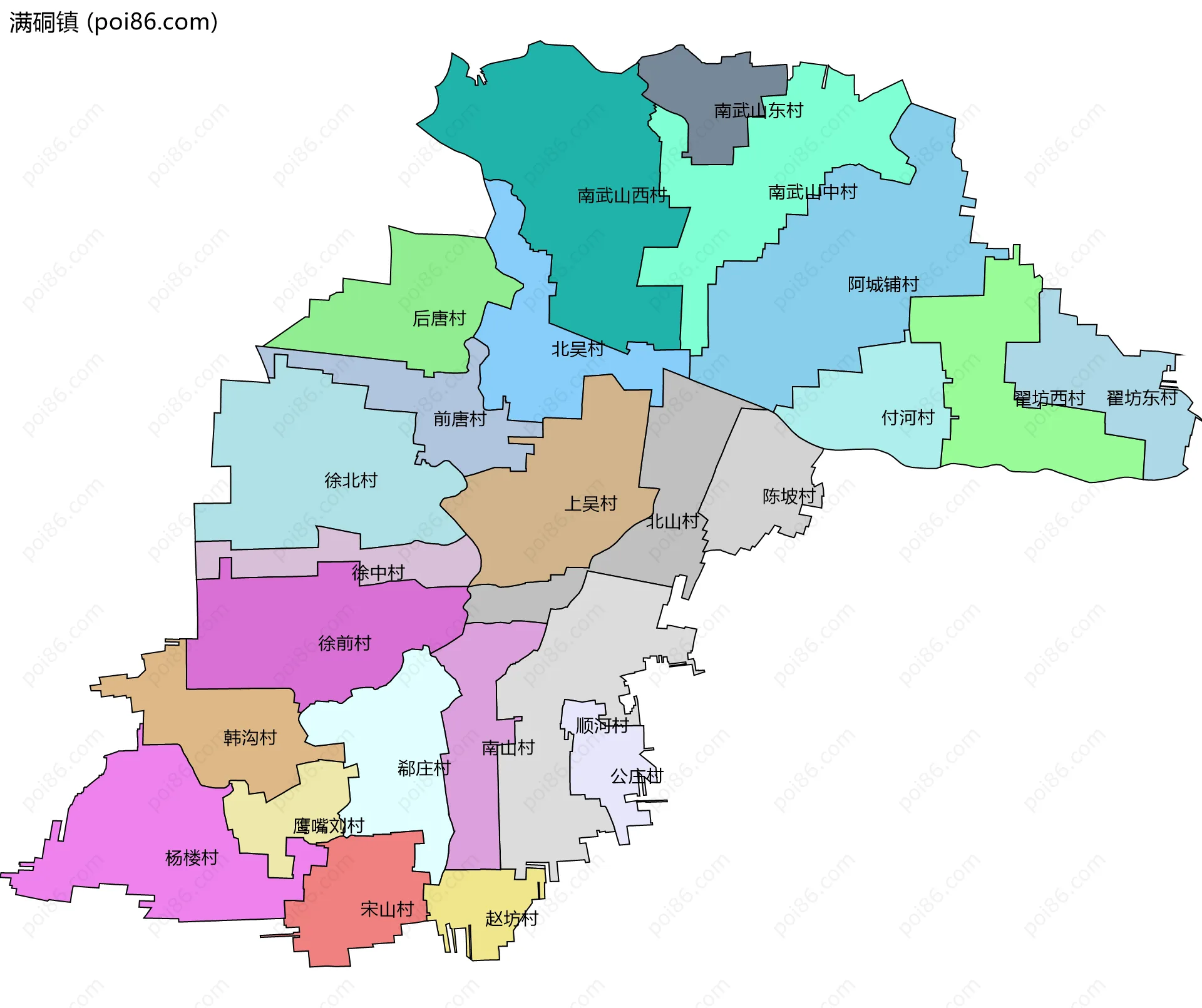 满硐镇边界地图(五级行政区划)
