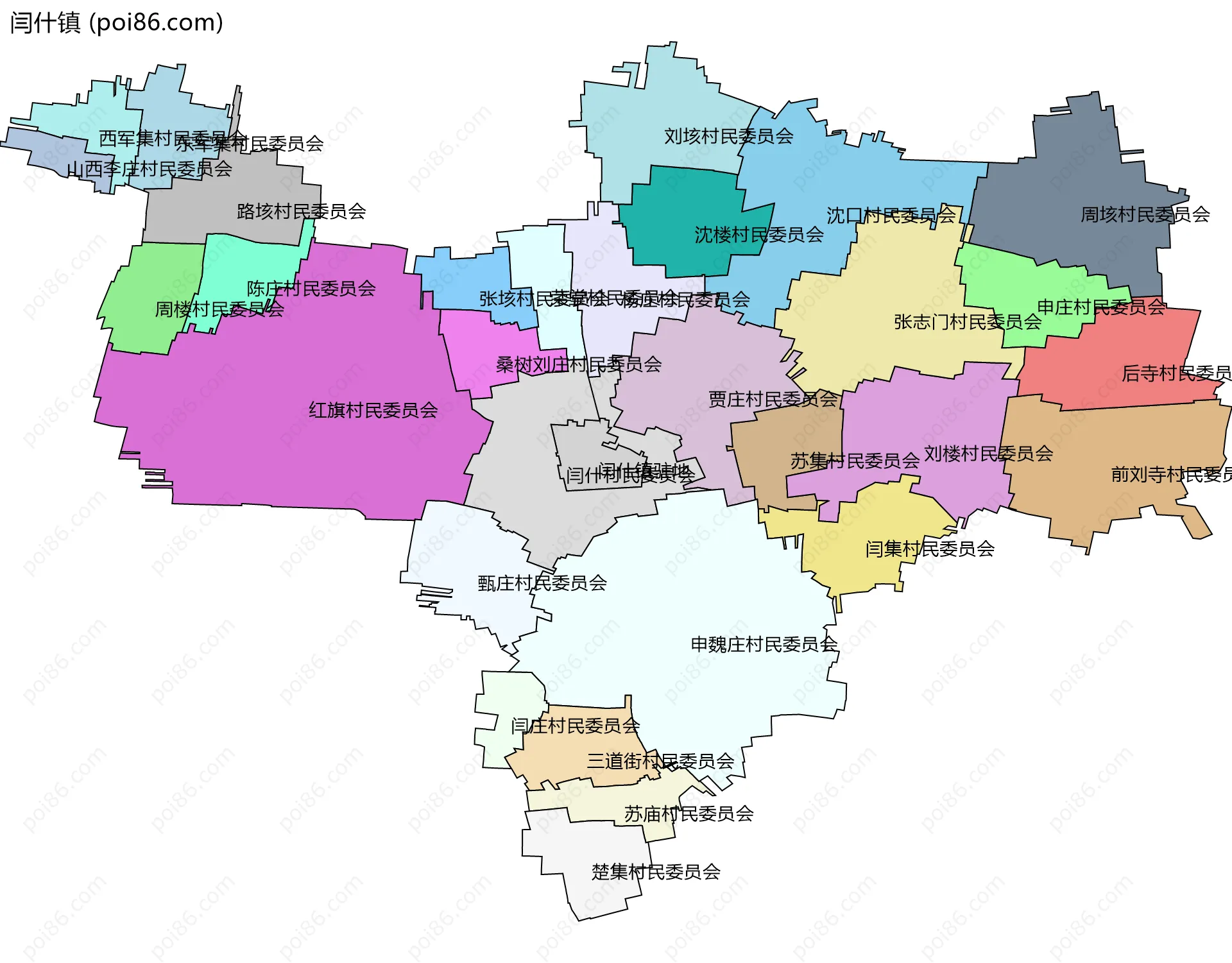 闫什镇边界地图(五级行政区划)