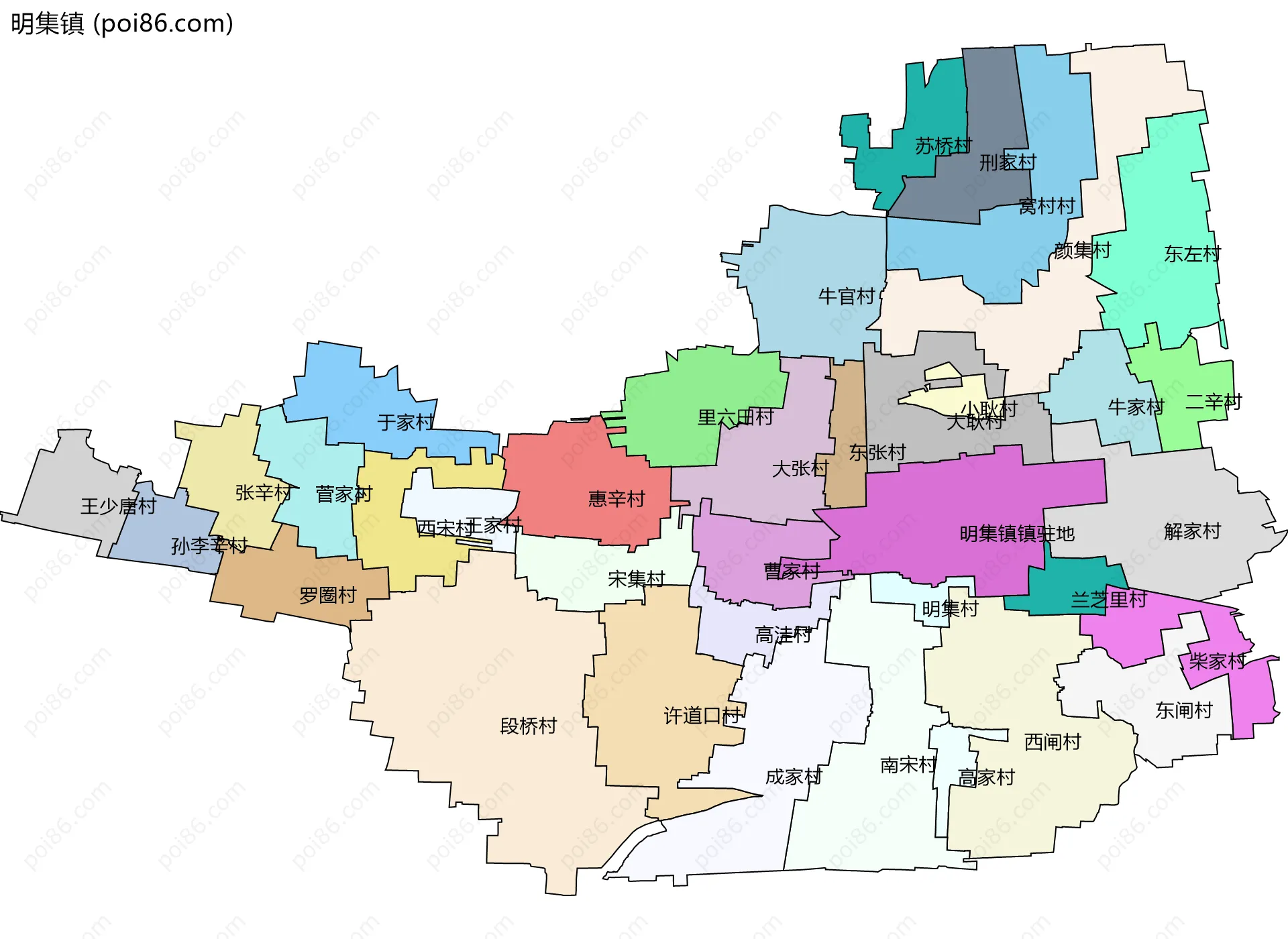 明集镇边界地图(五级行政区划)