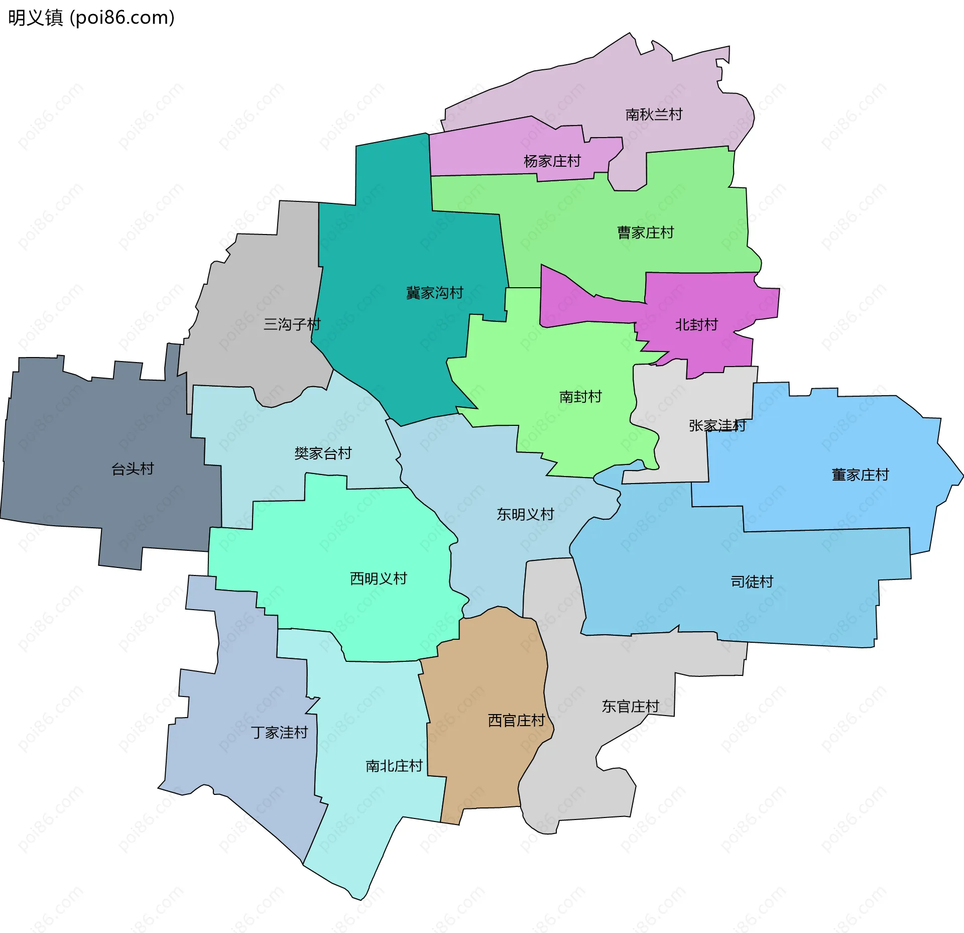 明义镇边界地图(五级行政区划)