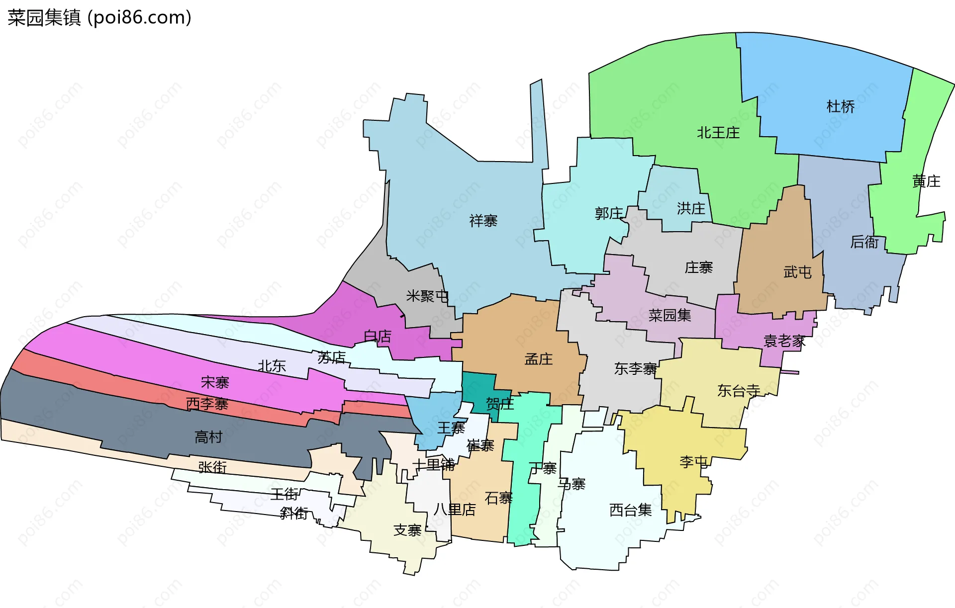 菜园集镇边界地图(五级行政区划)
