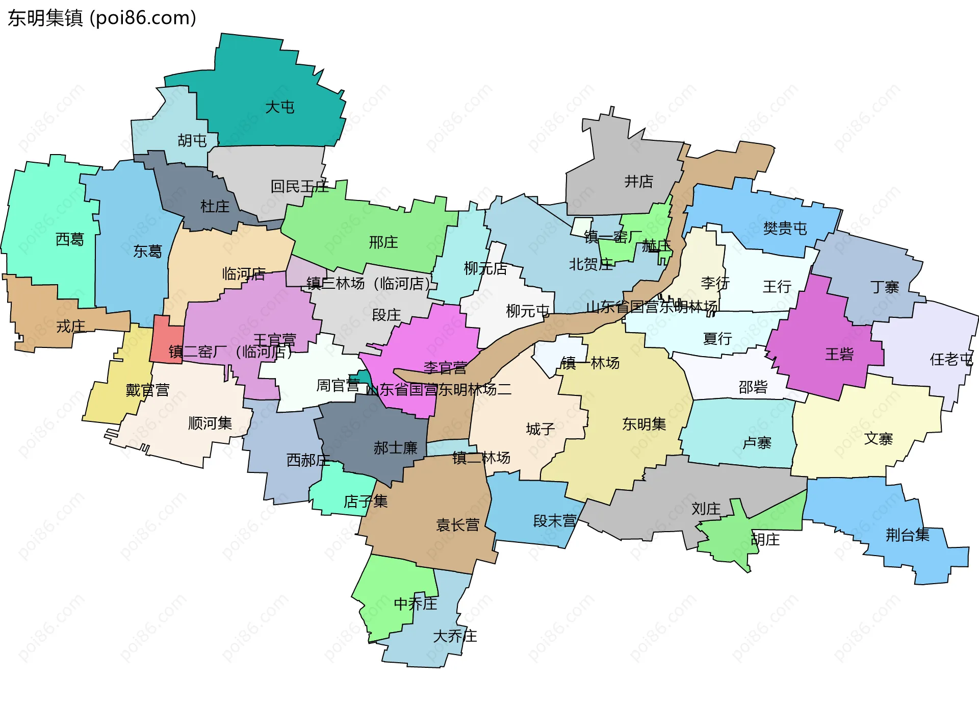 东明集镇边界地图(五级行政区划)