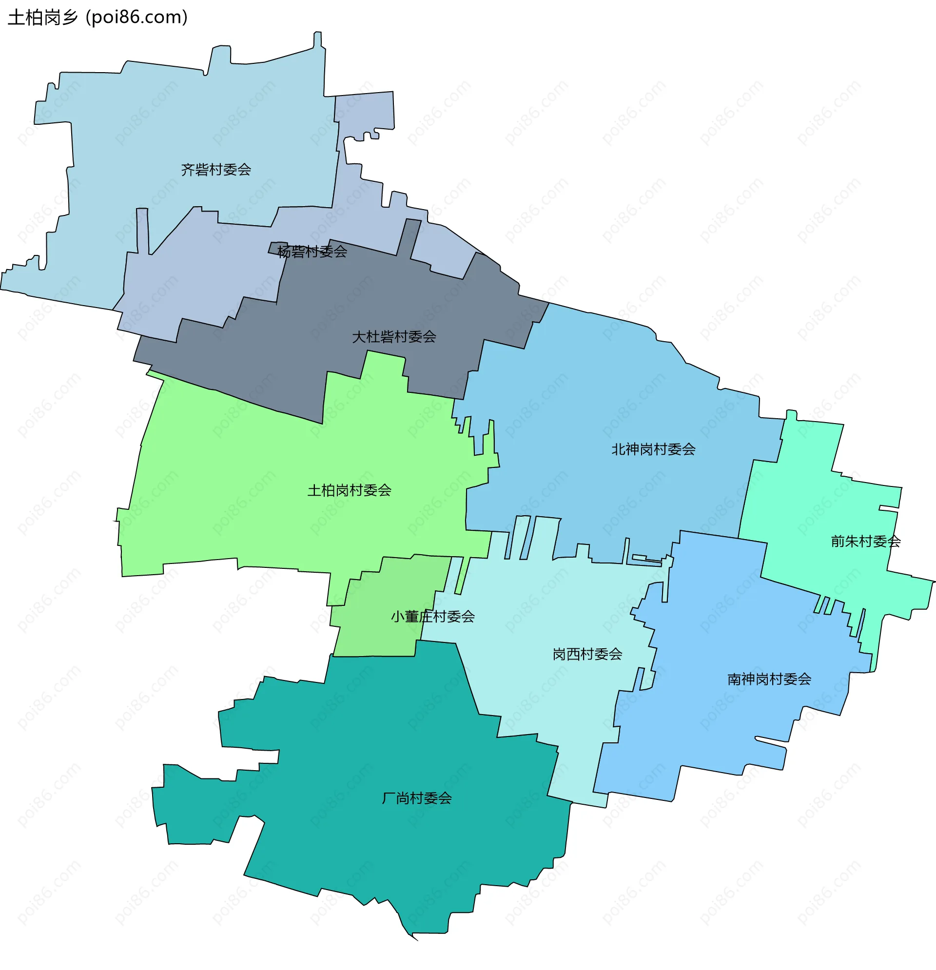 土柏岗乡边界地图(五级行政区划)