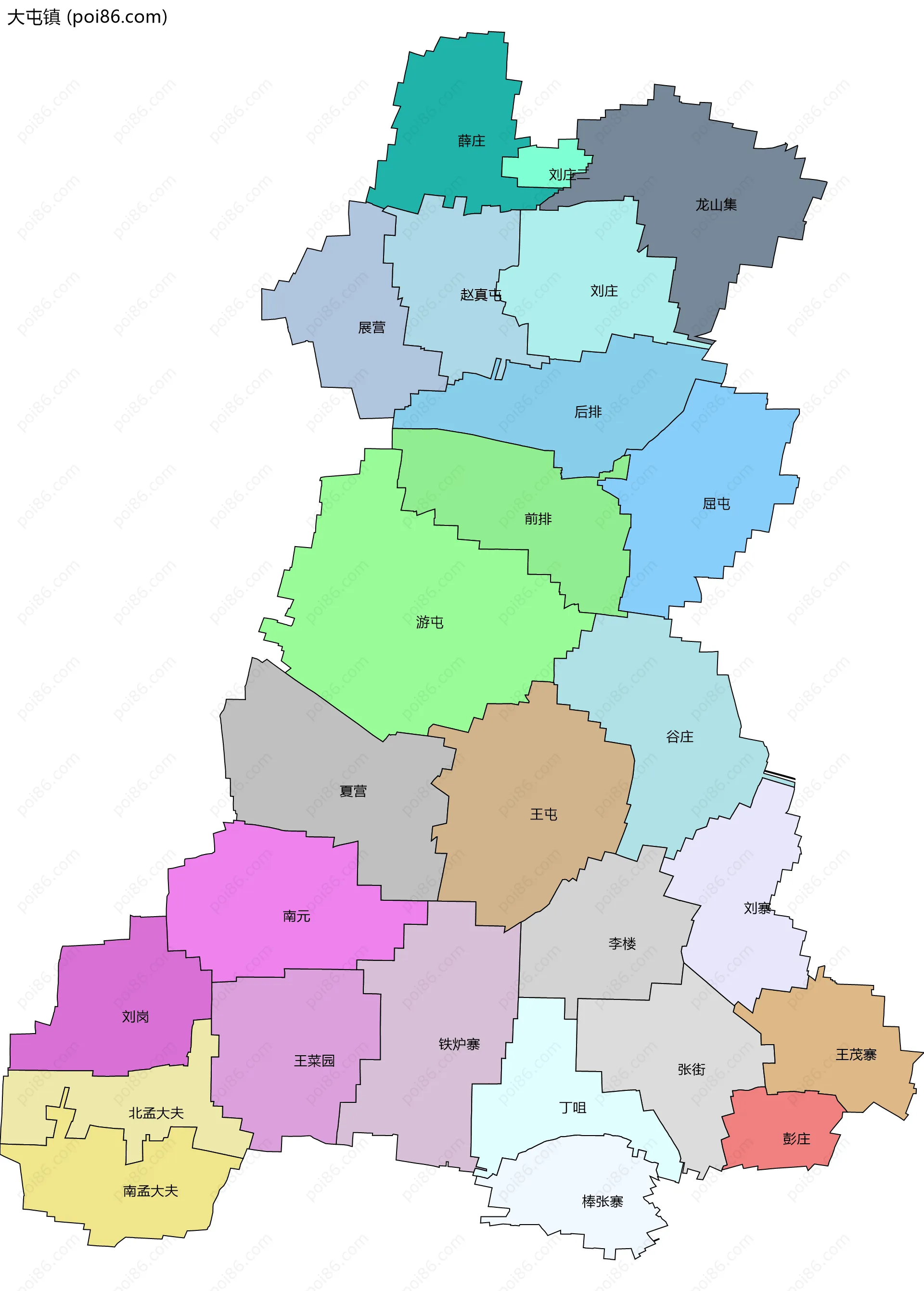 大屯镇边界地图(五级行政区划)