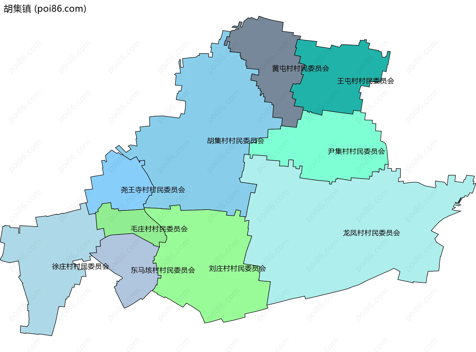 胡集镇边界地图(五级行政区划)