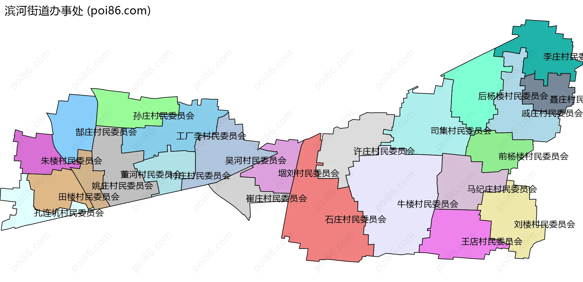 滨河街道办事处边界地图(五级行政区划)