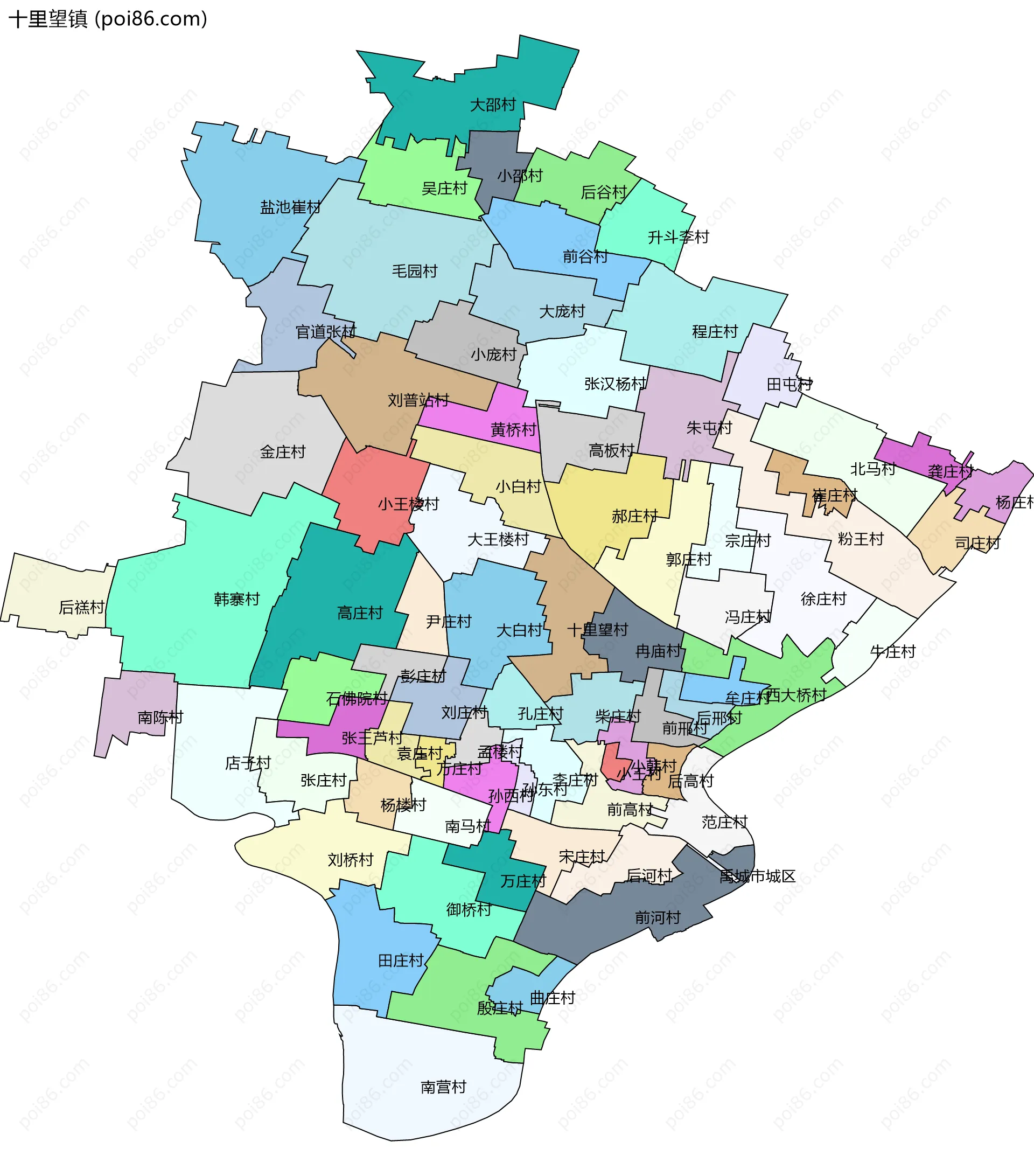 十里望镇边界地图(五级行政区划)