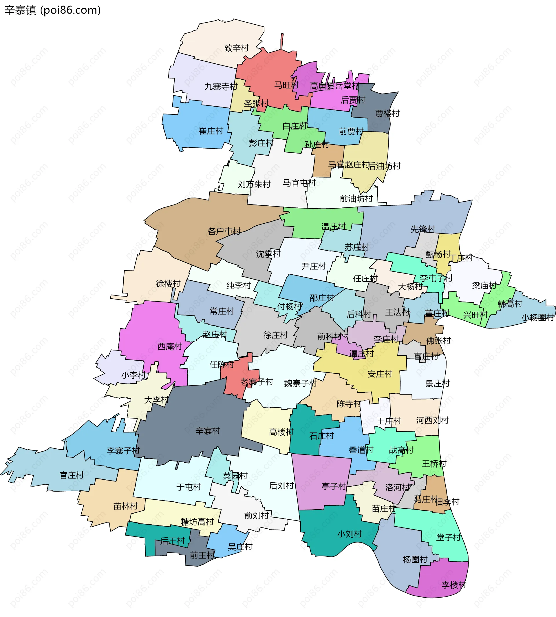 辛寨镇边界地图(五级行政区划)