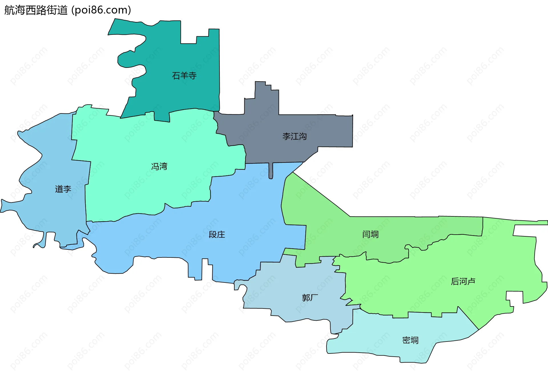 航海西路街道边界地图(五级行政区划)