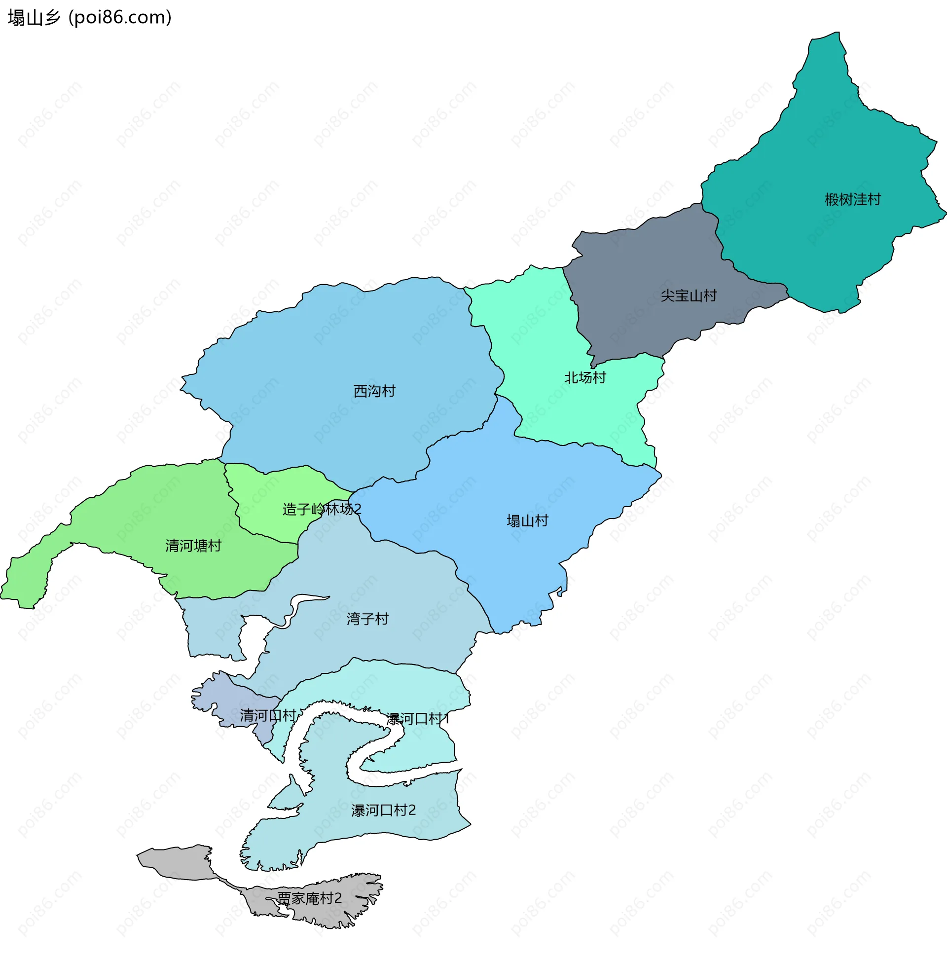 塌山乡边界地图(五级行政区划)