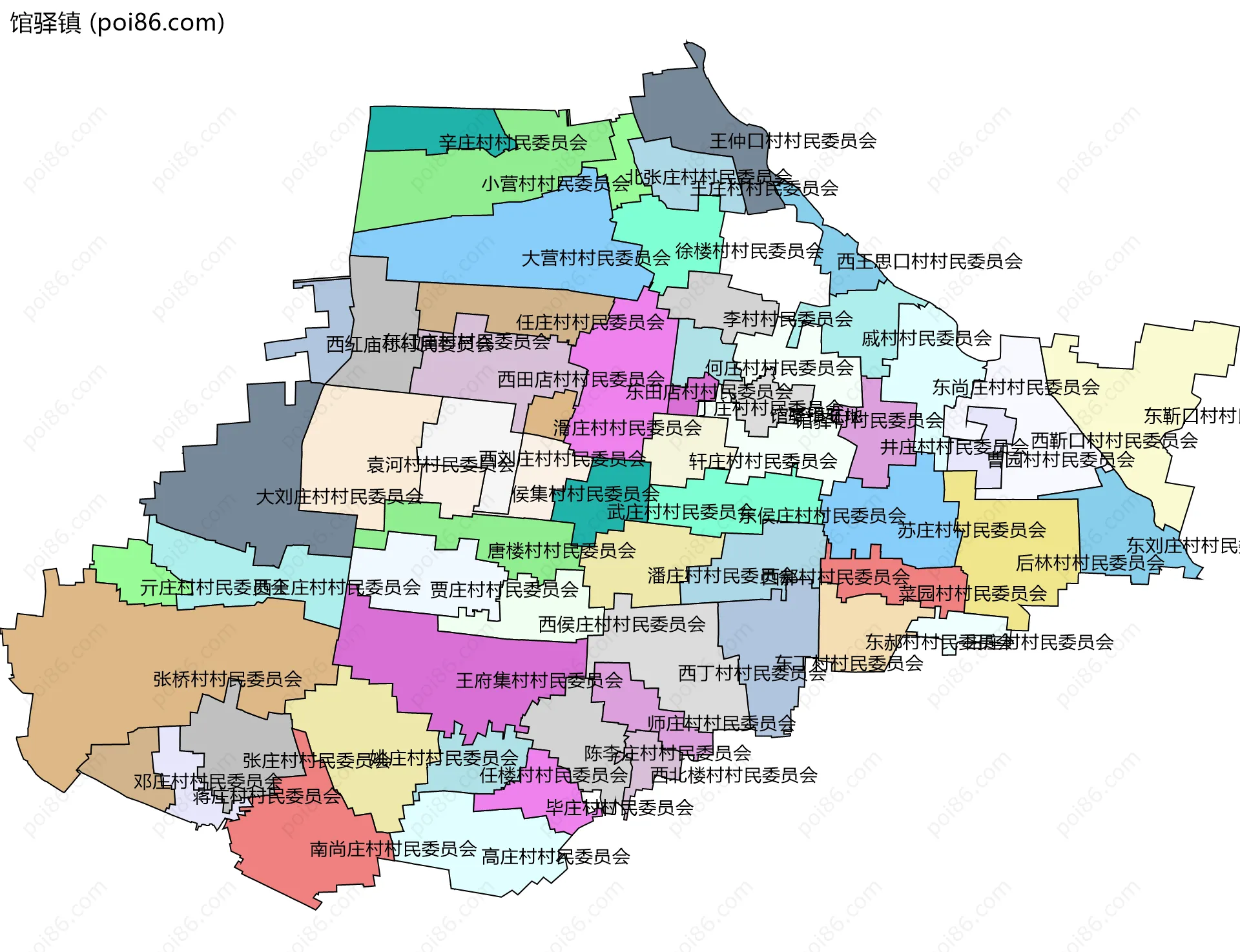 馆驿镇边界地图(五级行政区划)