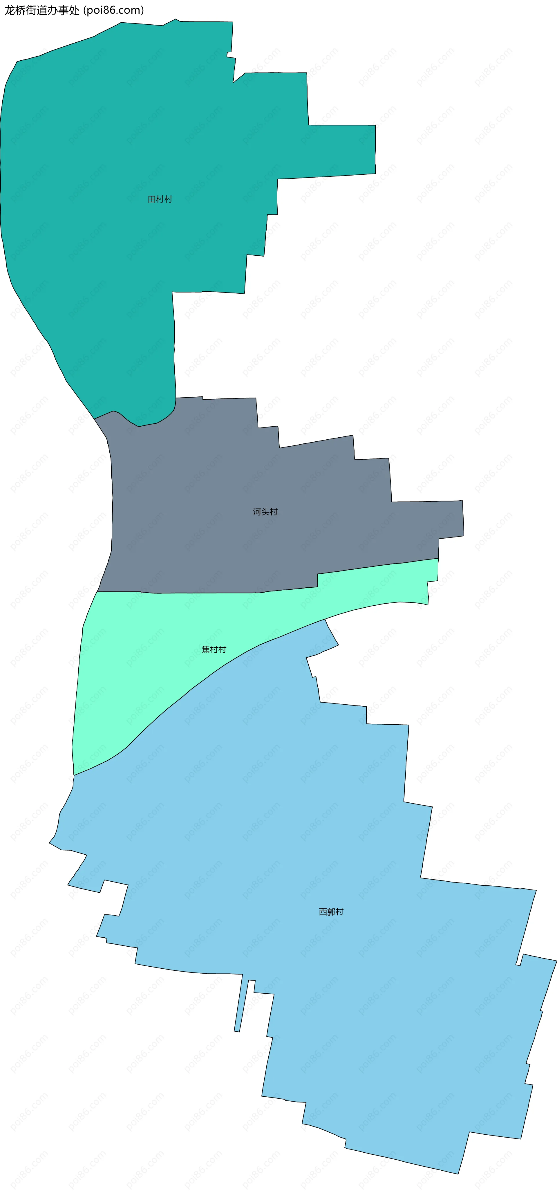 龙桥街道办事处边界地图(五级行政区划)