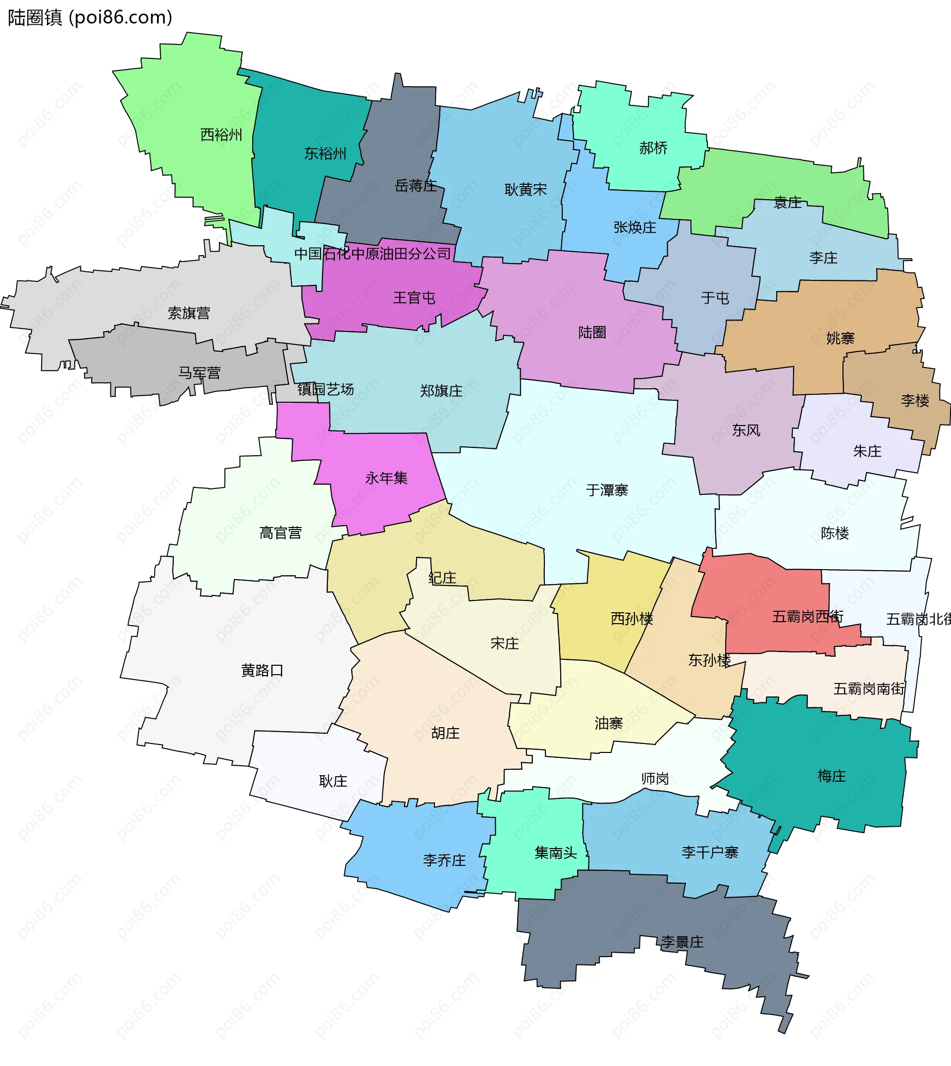 陆圈镇边界地图(五级行政区划)