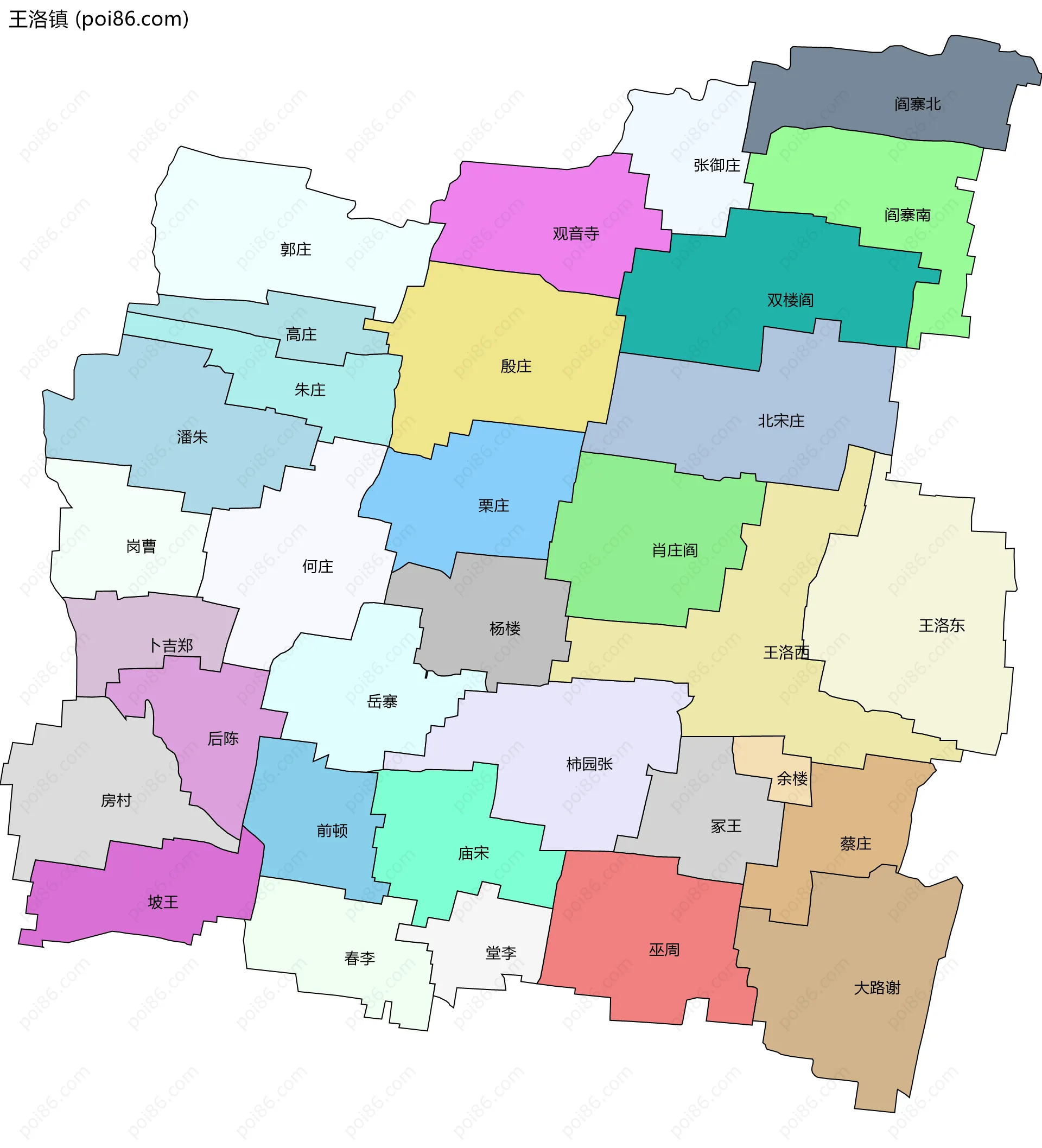 王洛镇边界地图(五级行政区划)