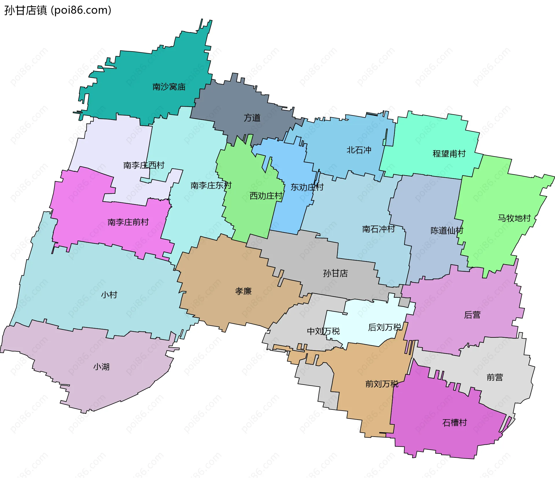 孙甘店镇边界地图(五级行政区划)