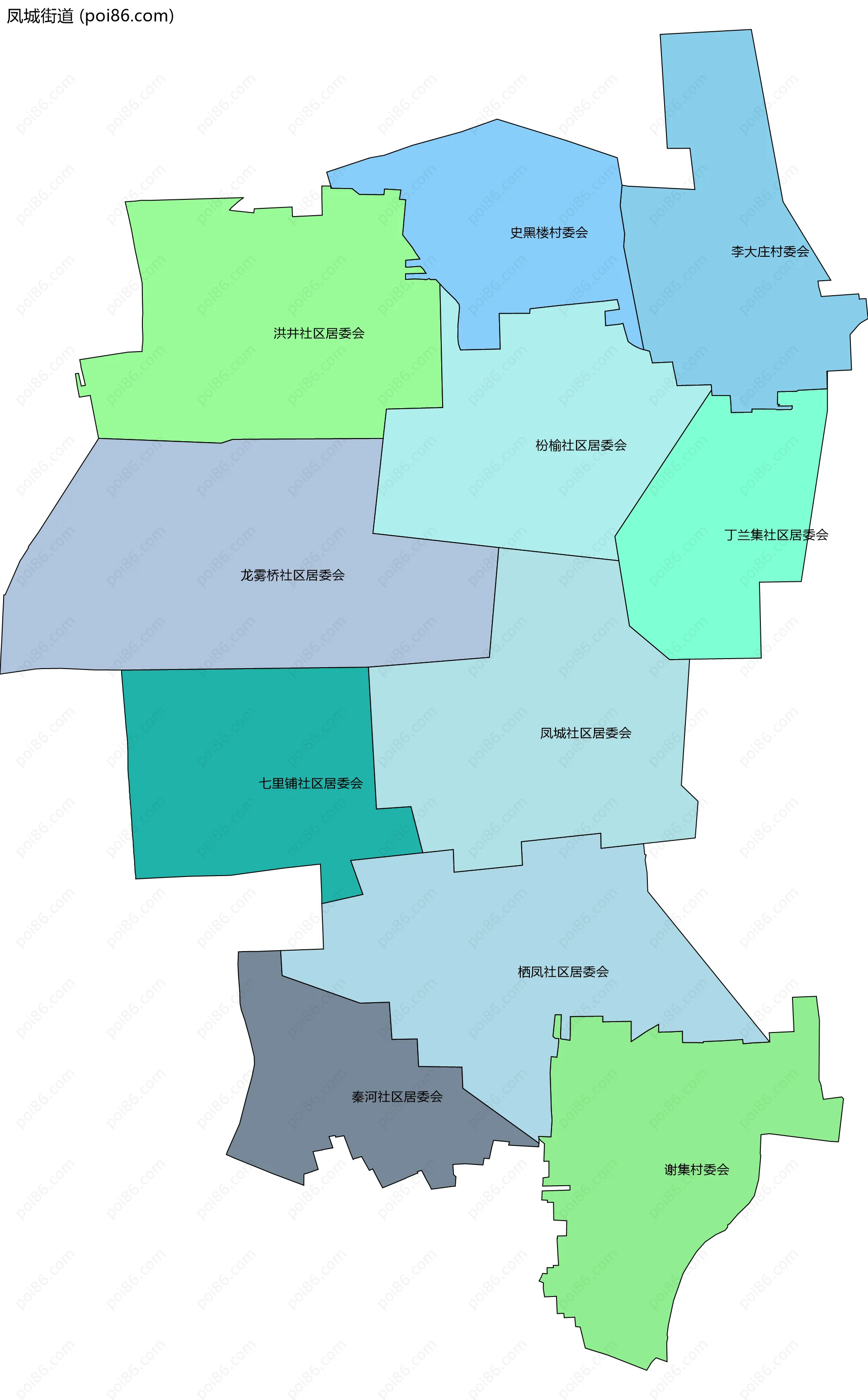 凤城街道边界地图(五级行政区划)