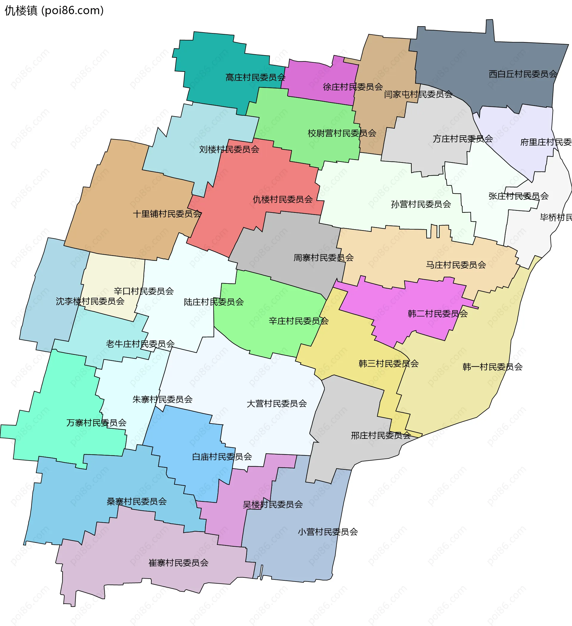 仇楼镇边界地图(五级行政区划)