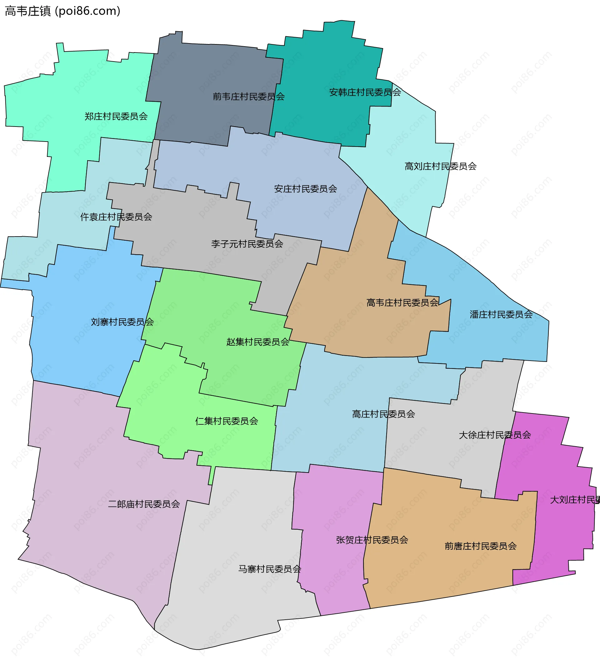 高韦庄镇边界地图(五级行政区划)