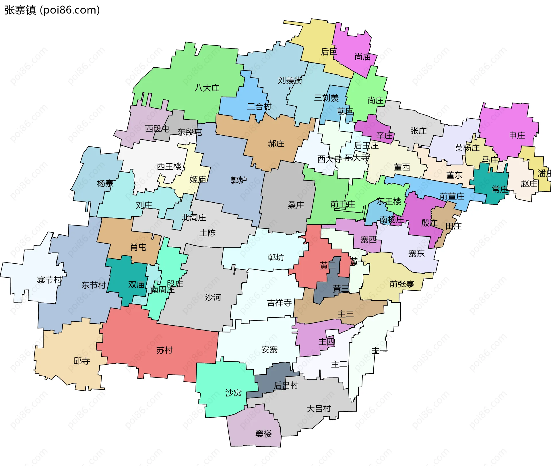 张寨镇边界地图(五级行政区划)