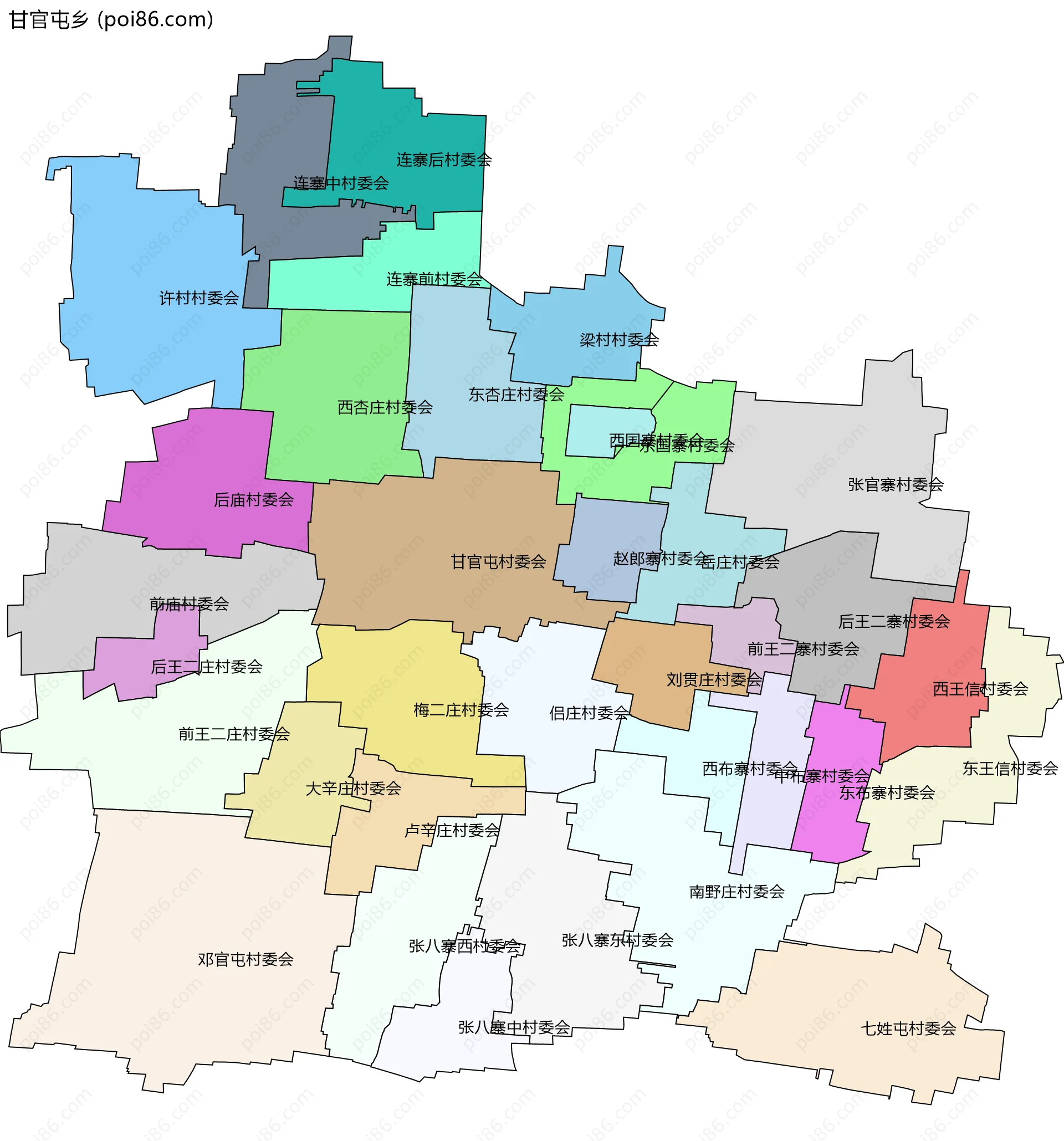 甘官屯乡边界地图(五级行政区划)