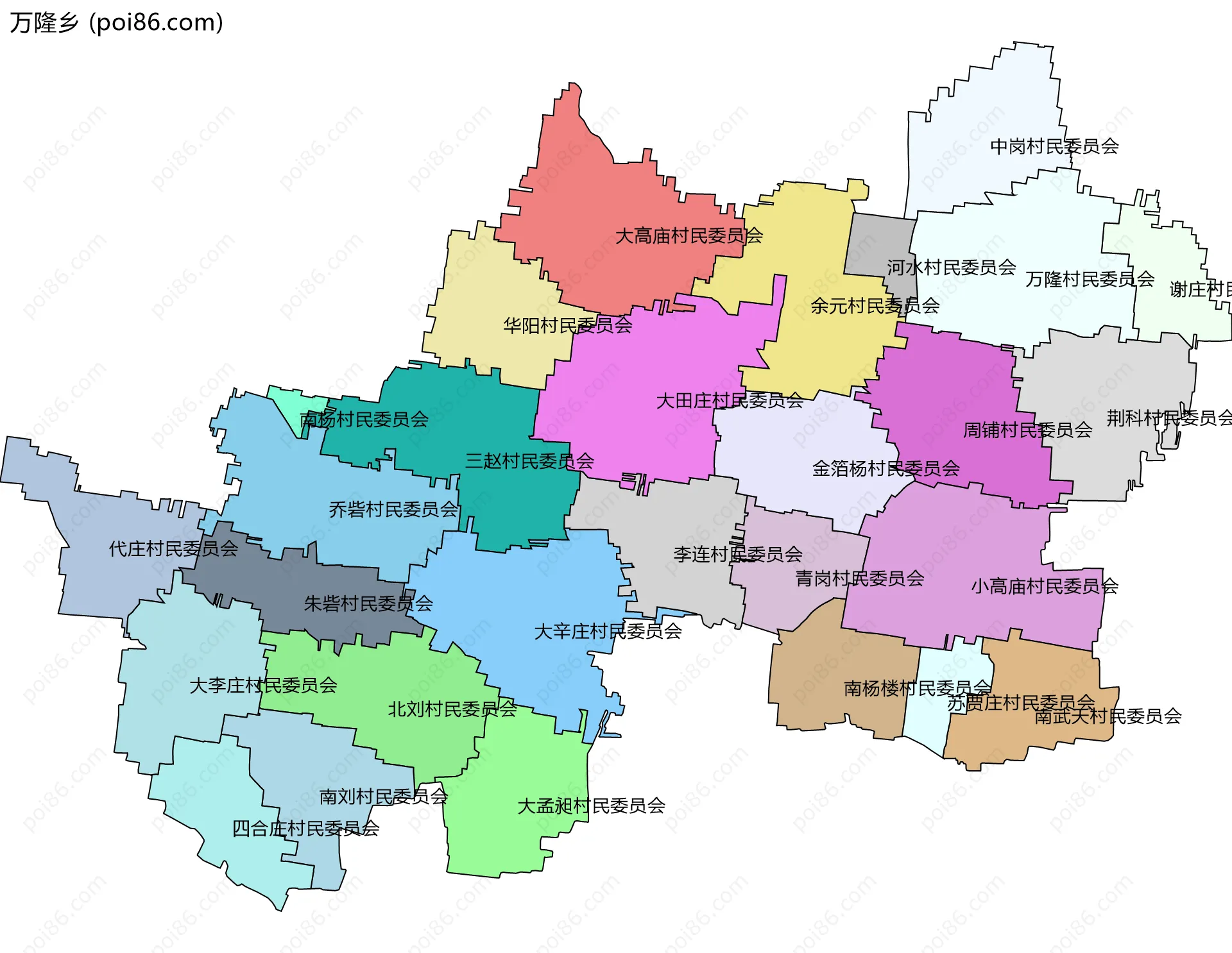 万隆乡边界地图(五级行政区划)