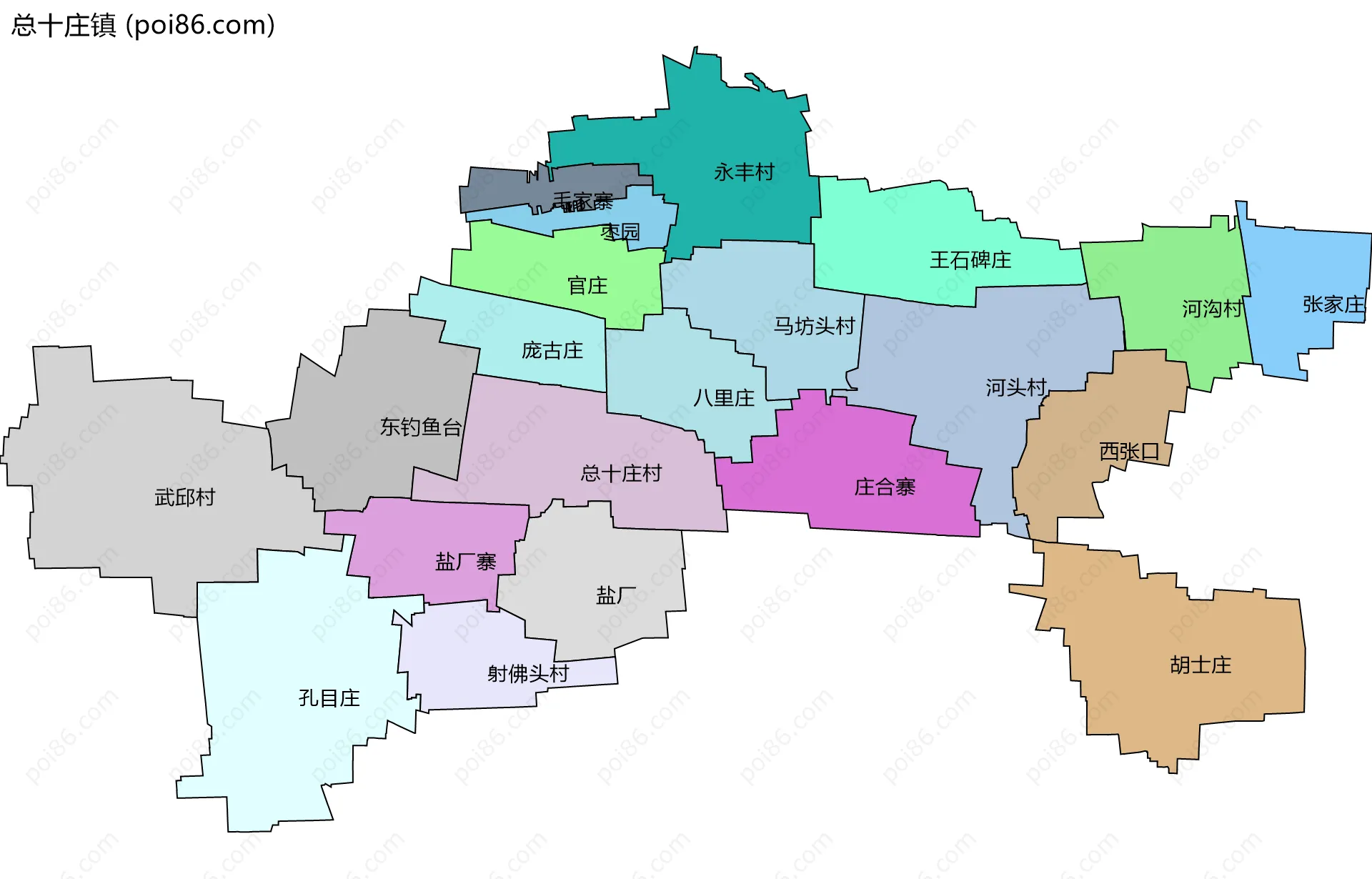 总十庄镇边界地图(五级行政区划)