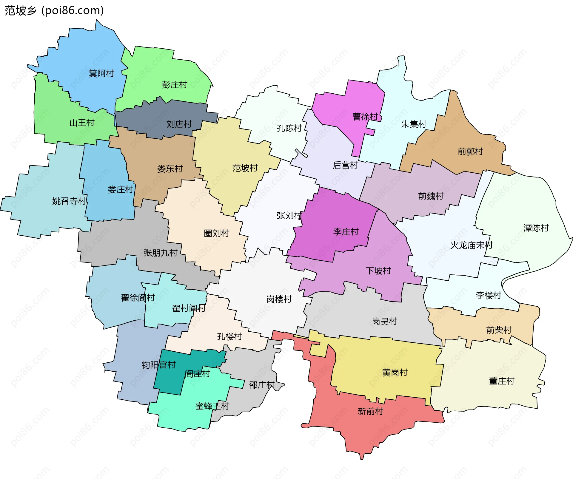 范坡乡边界地图(五级行政区划)