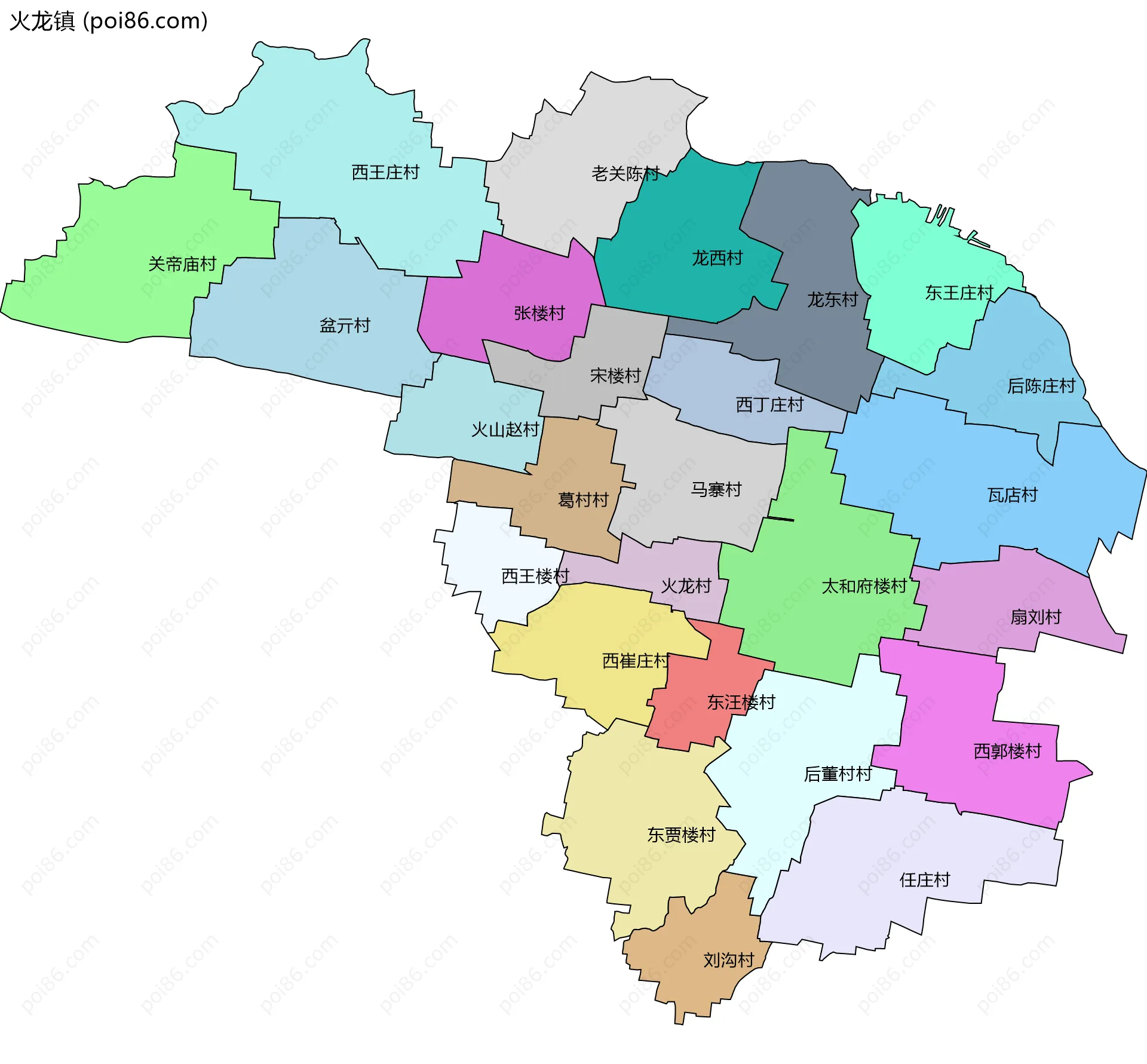 火龙镇边界地图(五级行政区划)