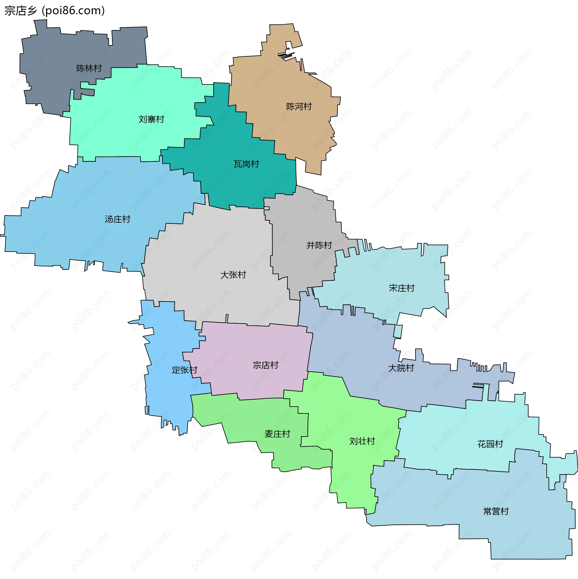 宗店乡边界地图(五级行政区划)