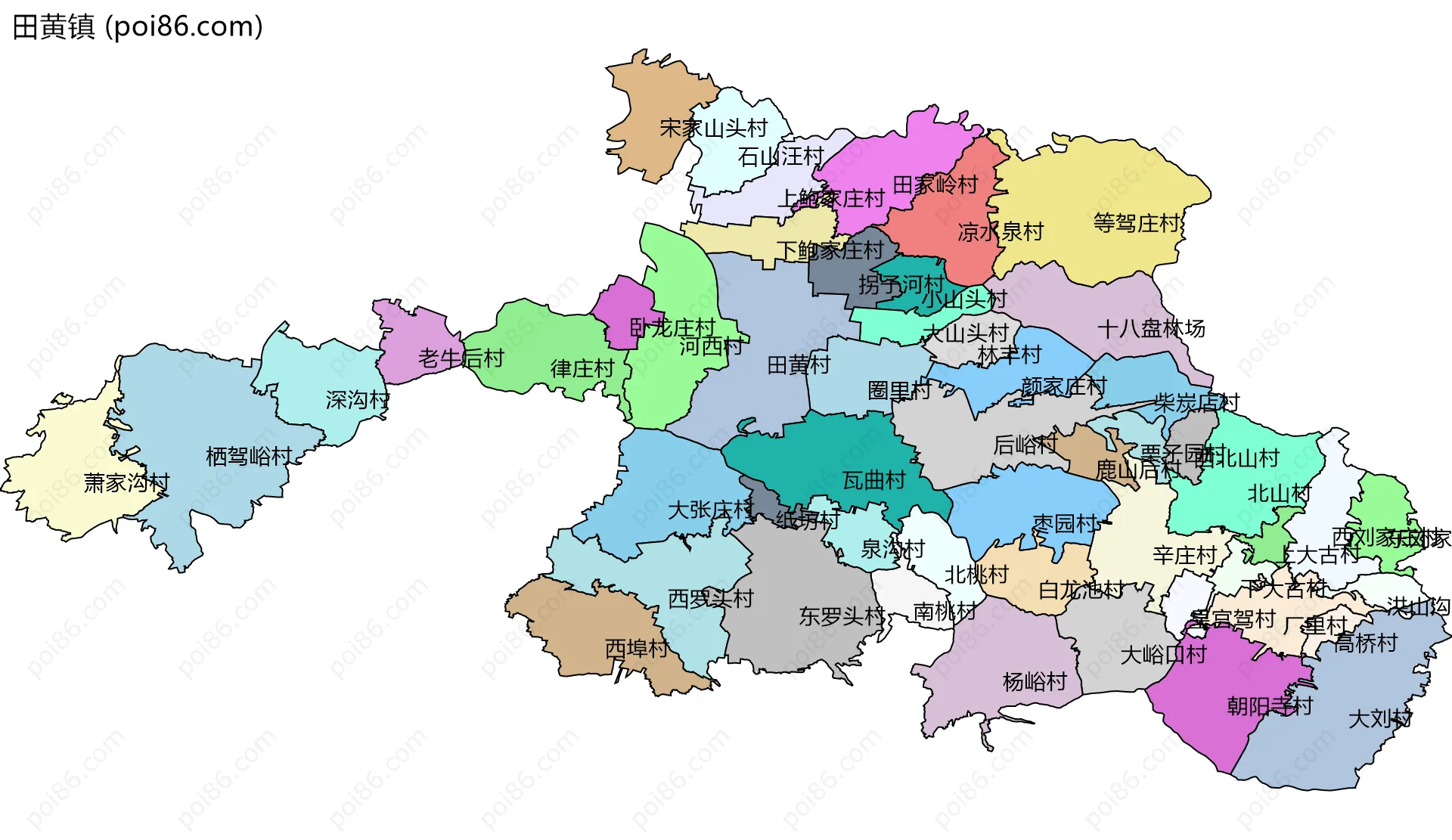 田黄镇边界地图(五级行政区划)