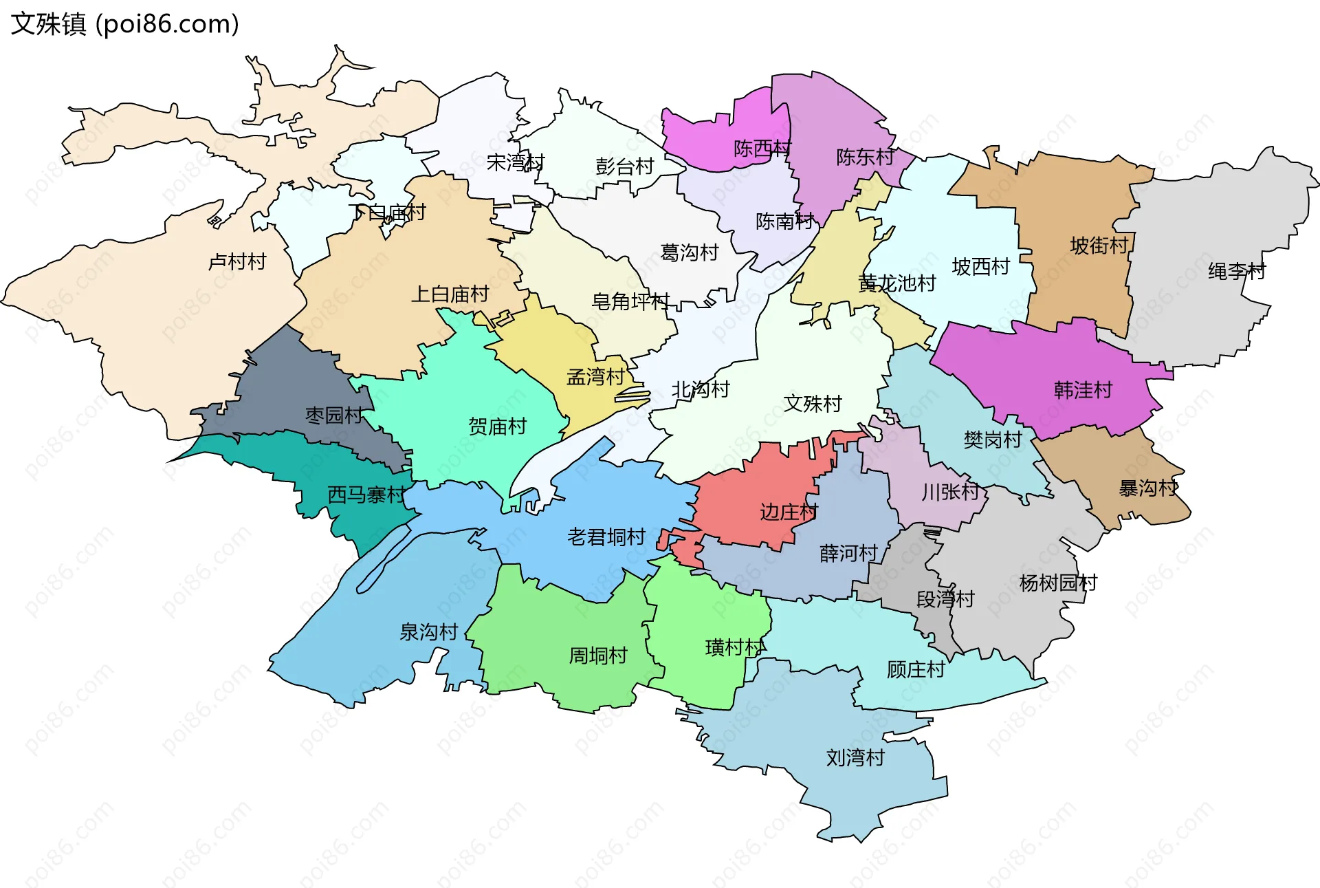 文殊镇边界地图(五级行政区划)