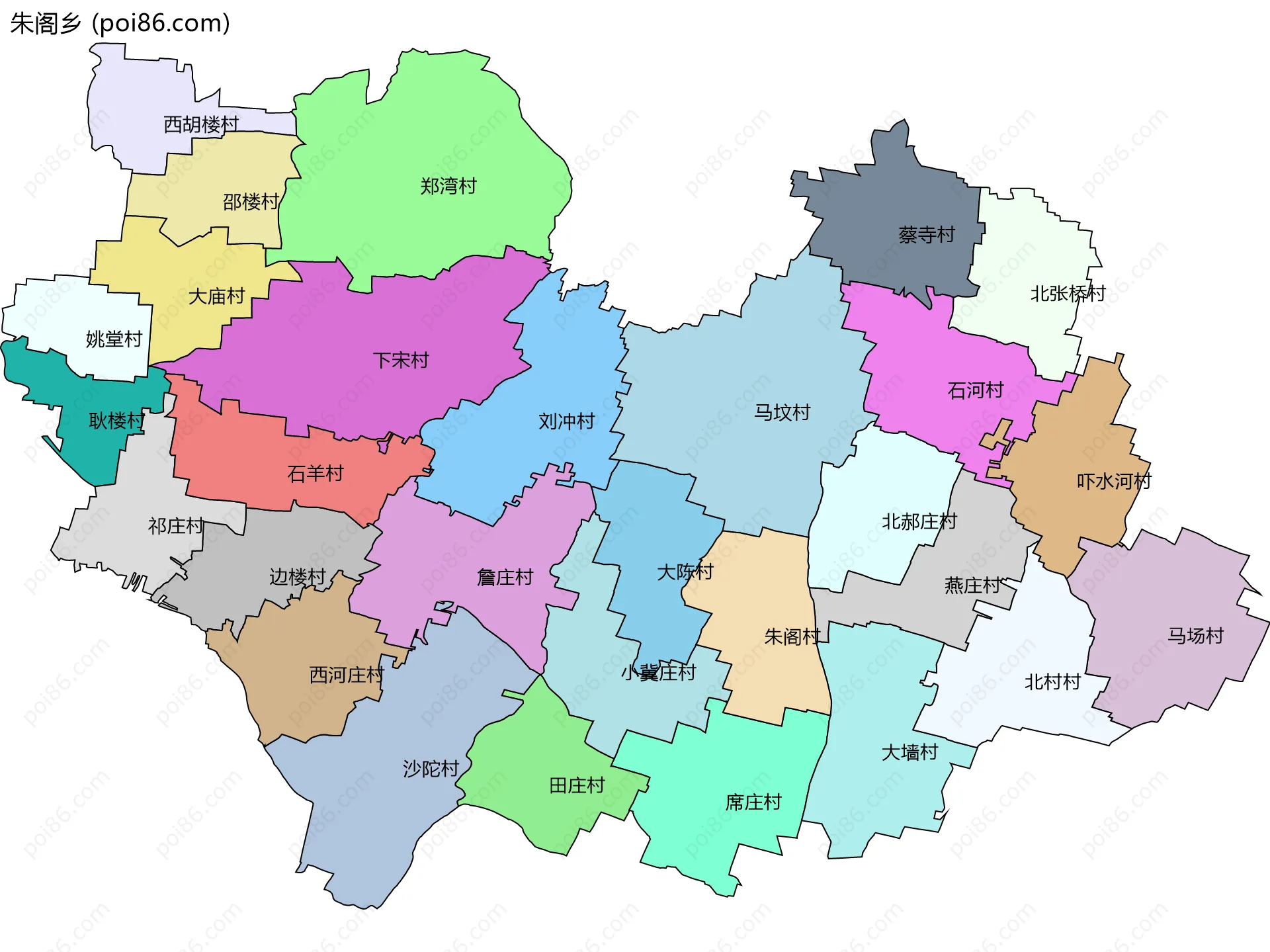 朱阁乡边界地图(五级行政区划)